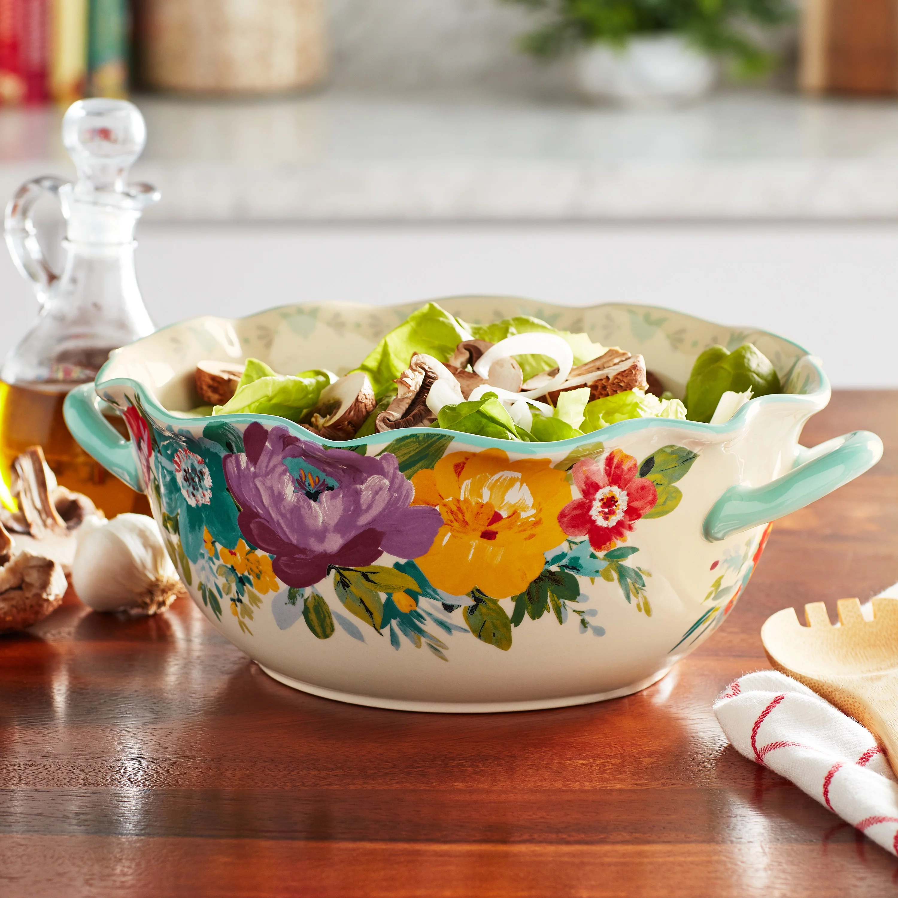 The Pioneer Woman Sweet Romance Blossom Ceramic 9.9-inch Serving Bowl with Handles