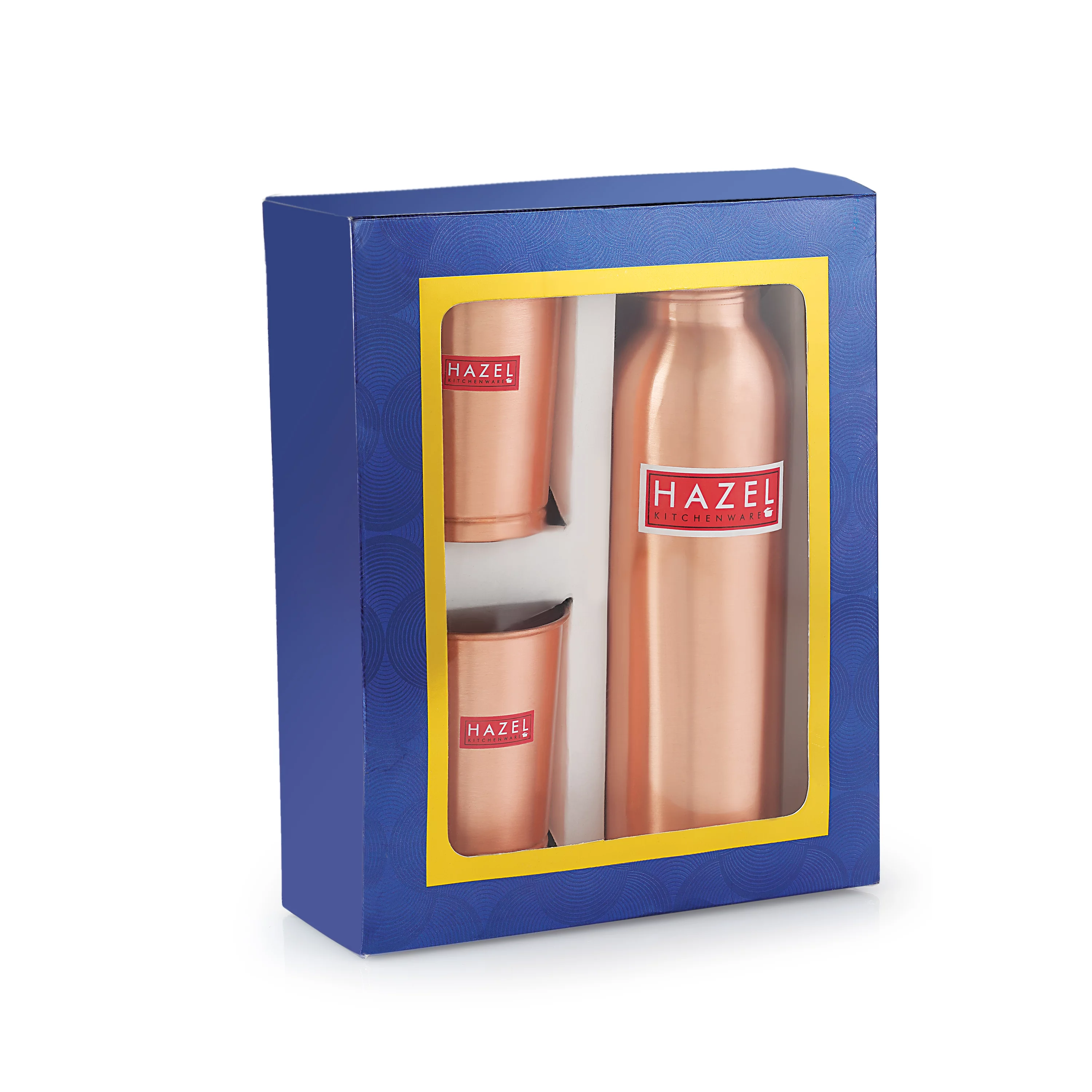 HAZEL Copper Bottle for Drinking Water | Copper Water Bottle, 28oz & 2 Glasses, 10oz