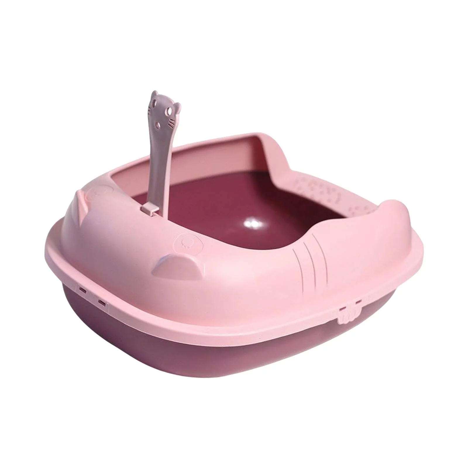Cat Litter Box Semi Closed Kitten Litter Pan Tray Portable Litter Cat Box Toilet Basin Supplies Boxes for Indoor Cat Small Animal Easy to Clean 14.5x11.8x5.5 Inch Pink