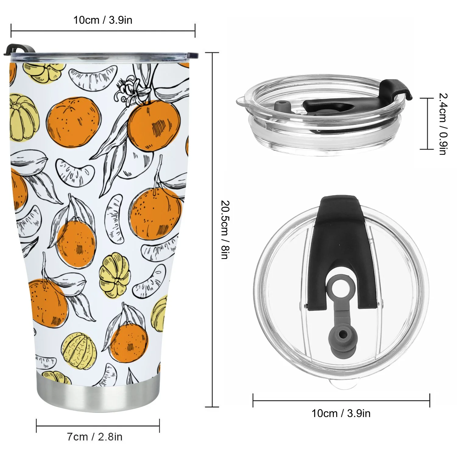 Hidove Stainless Steel Tumbler, Hand Drawn Tangerines on White Background. 30oz Leak Proof & Stainless Steel Bottle for Hot & Cold Drinks - Coffee Travel Mug, Water Metal Canteen, Thermal Cup
