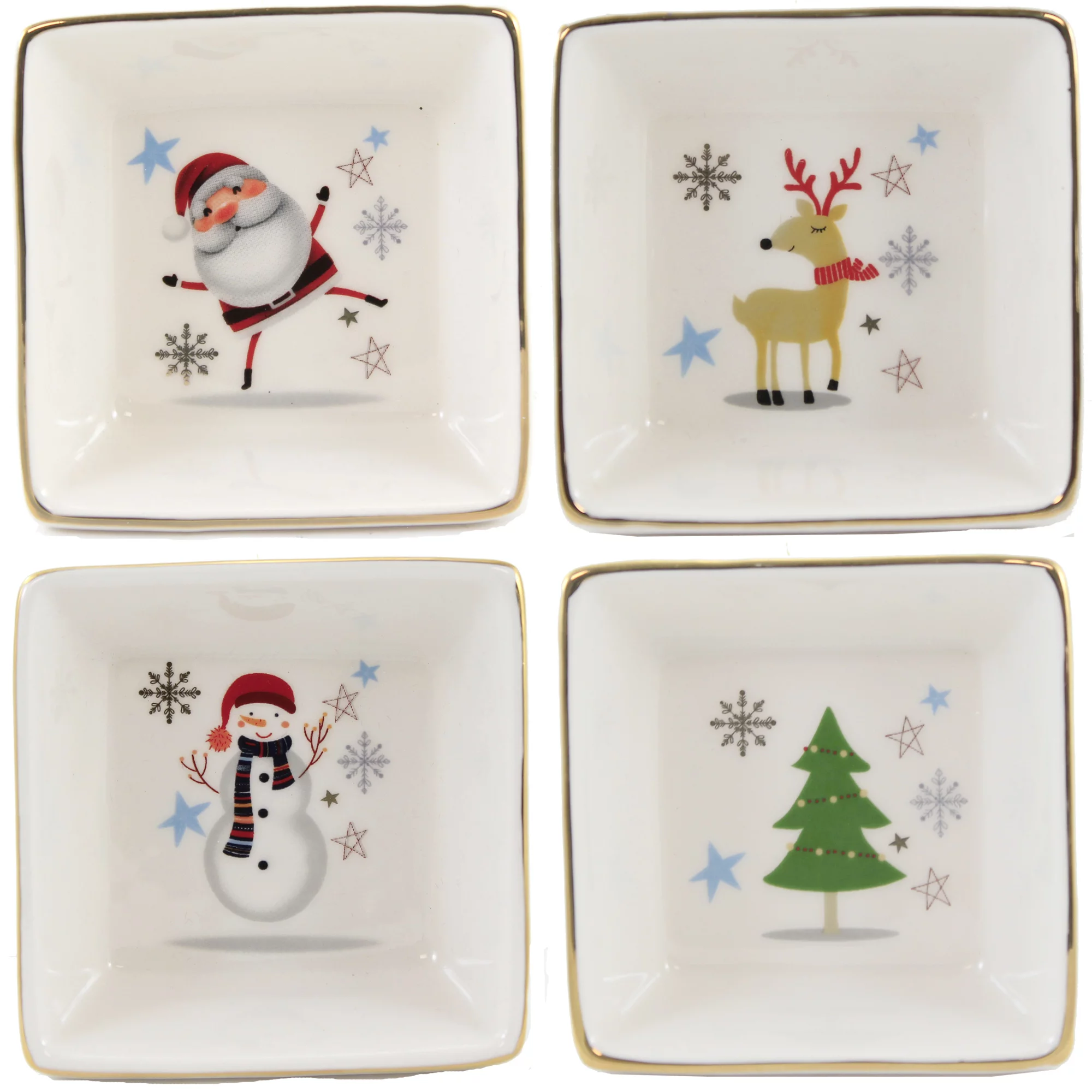 Tabletop Square Dish Ceramic Christmas Container Gold Rim Wi0022