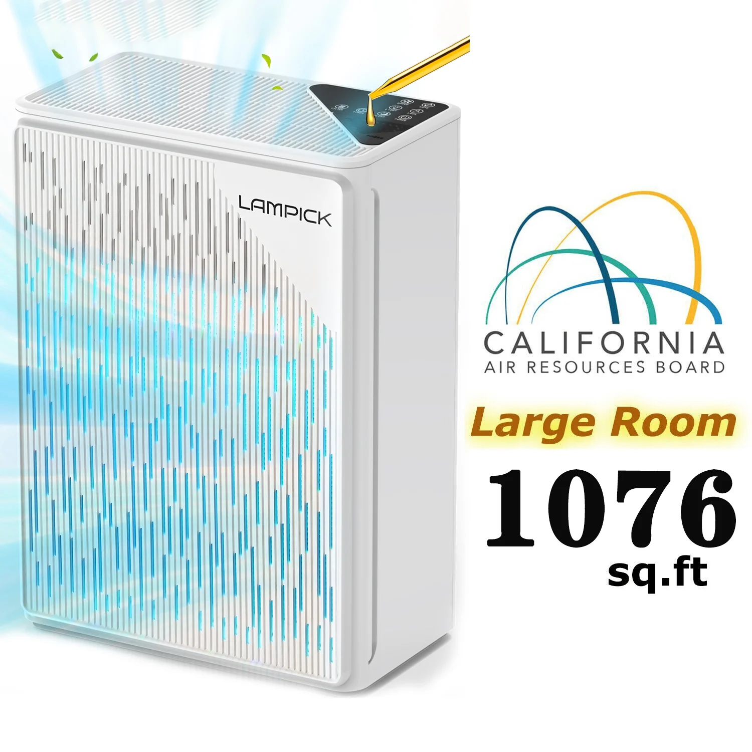 LAMPICK Air Purifier with HEPA Filter, Air Cleaner up to 1076 Sq ft, Remove 99.97% of Pet Hair Smoke