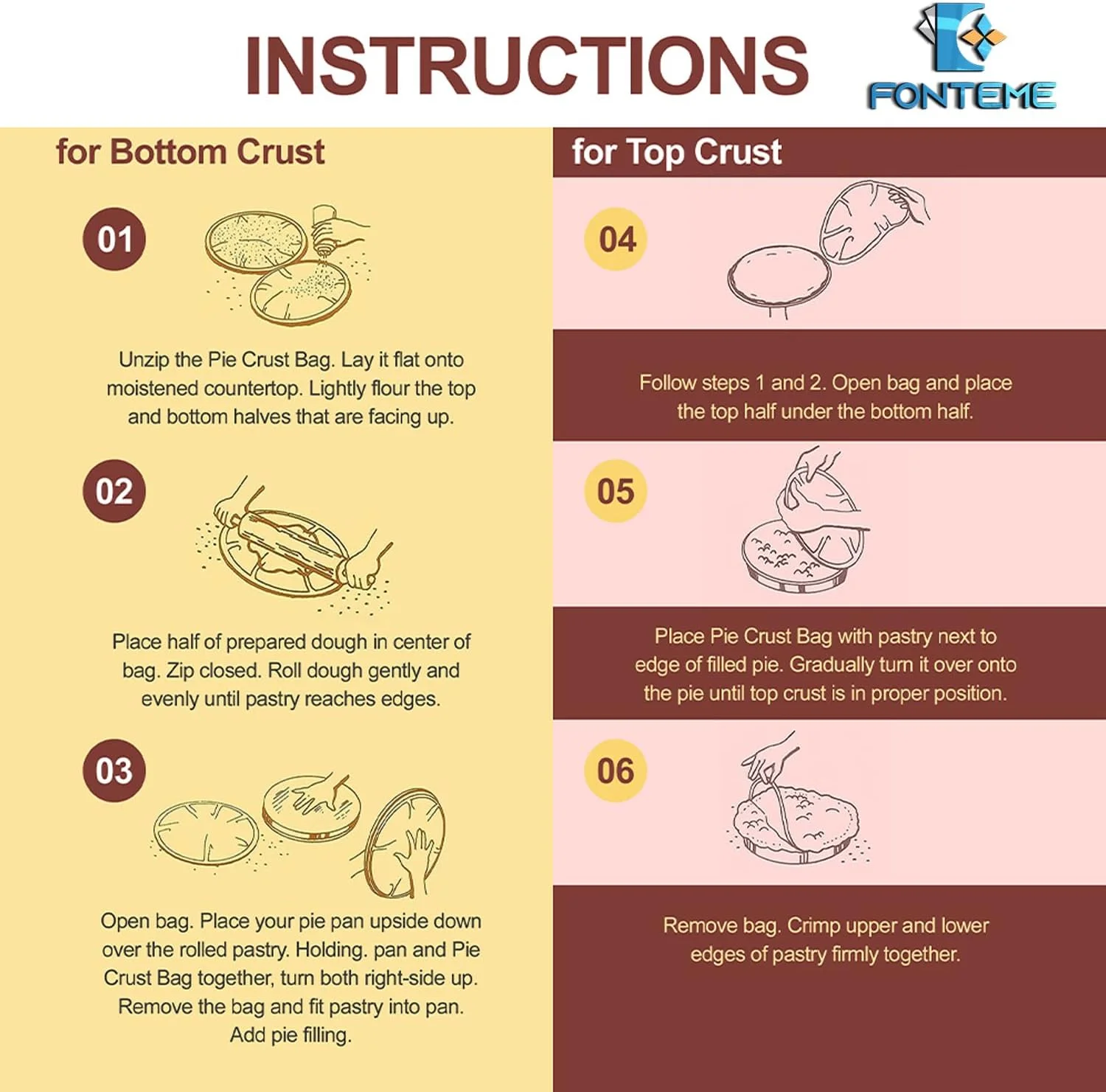 Fonteme Plastic Pie Crust Dough Rolling Bag - Set of 2 (11