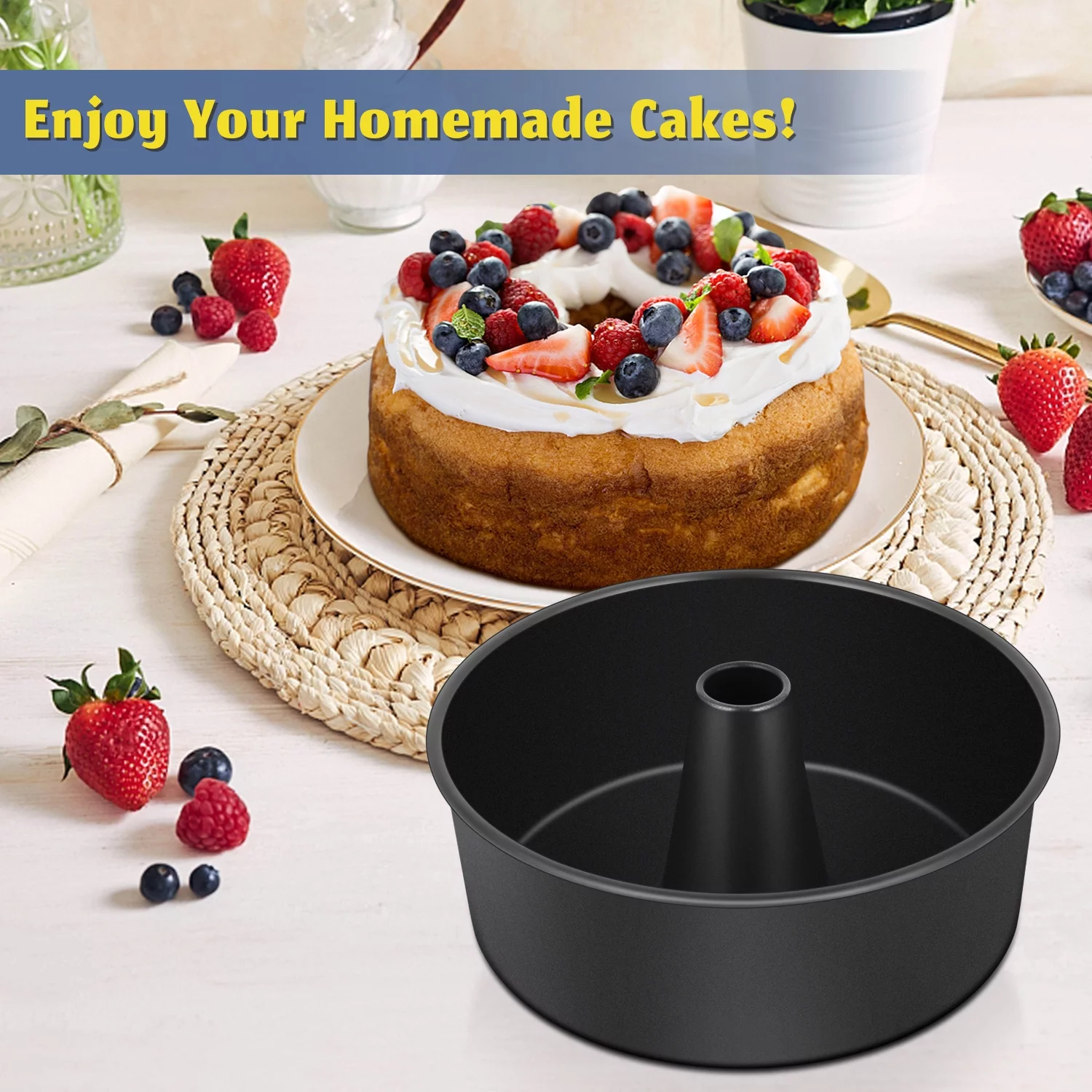 Vesteel 10 inch Cake Pan, Non-Stick Angel Food Cake Pan Chiffon Cake Mold Pound Cake Pan with Tube, Non-Toxic & Durable