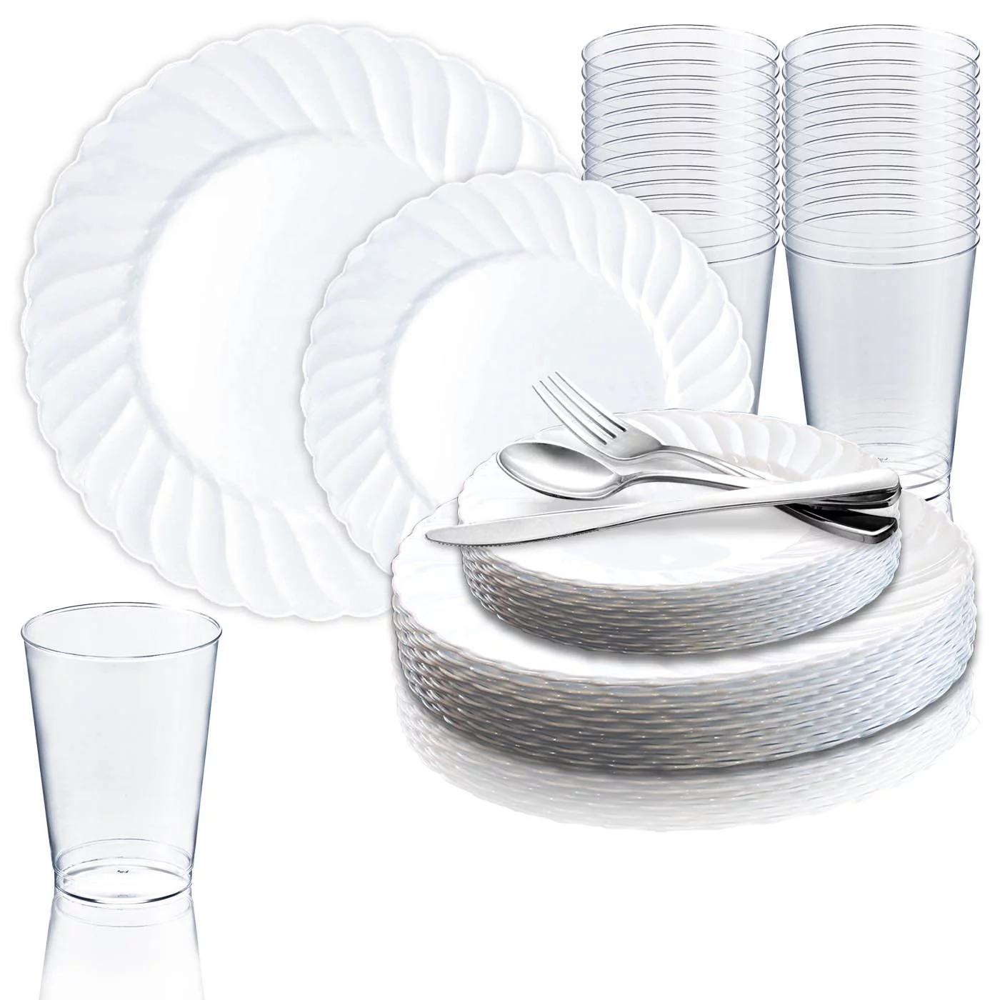 Smarty White Classic Flair Disposable Plastic Wedding Value Set (36 Guests)