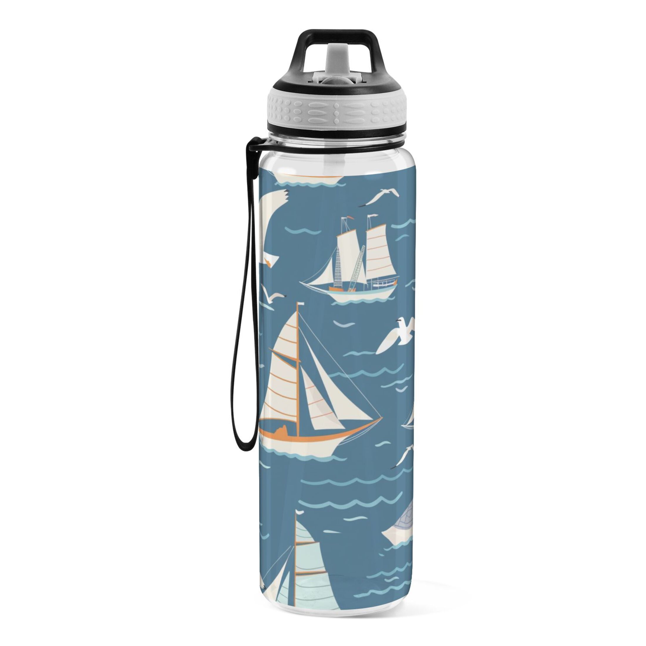 Seagulls and Ship 32oz Sports Water Bottles Leakproof Tritan Bottle with Straw BPA Free Clear Bottle for Fitness Gym Outdoor Cycling