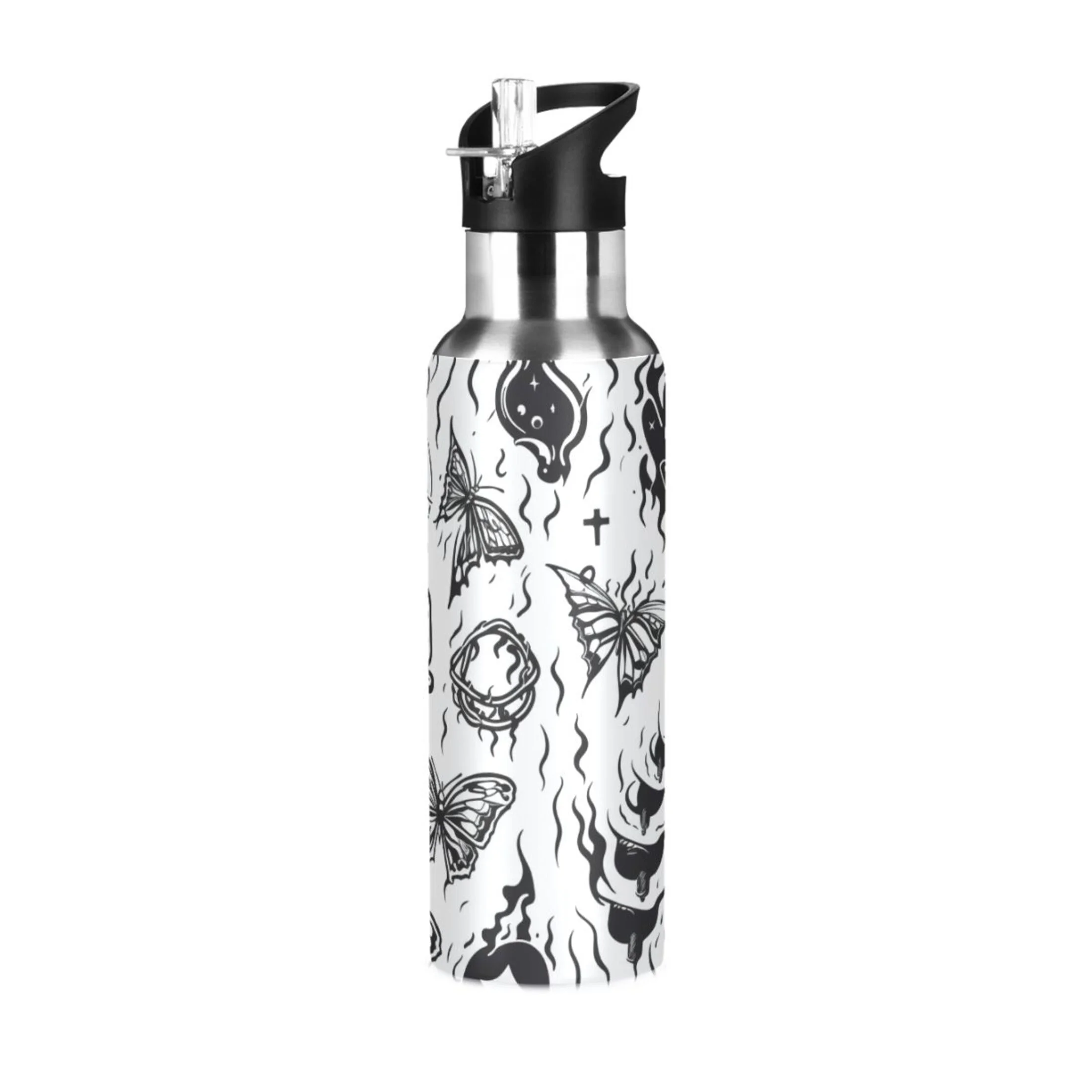 Abstract Butterfly Water Bottles Insulated Thermos Kids Stainless Steel Bottle with Straw Lid Flask Leakproof for Sports Gym 20 oz