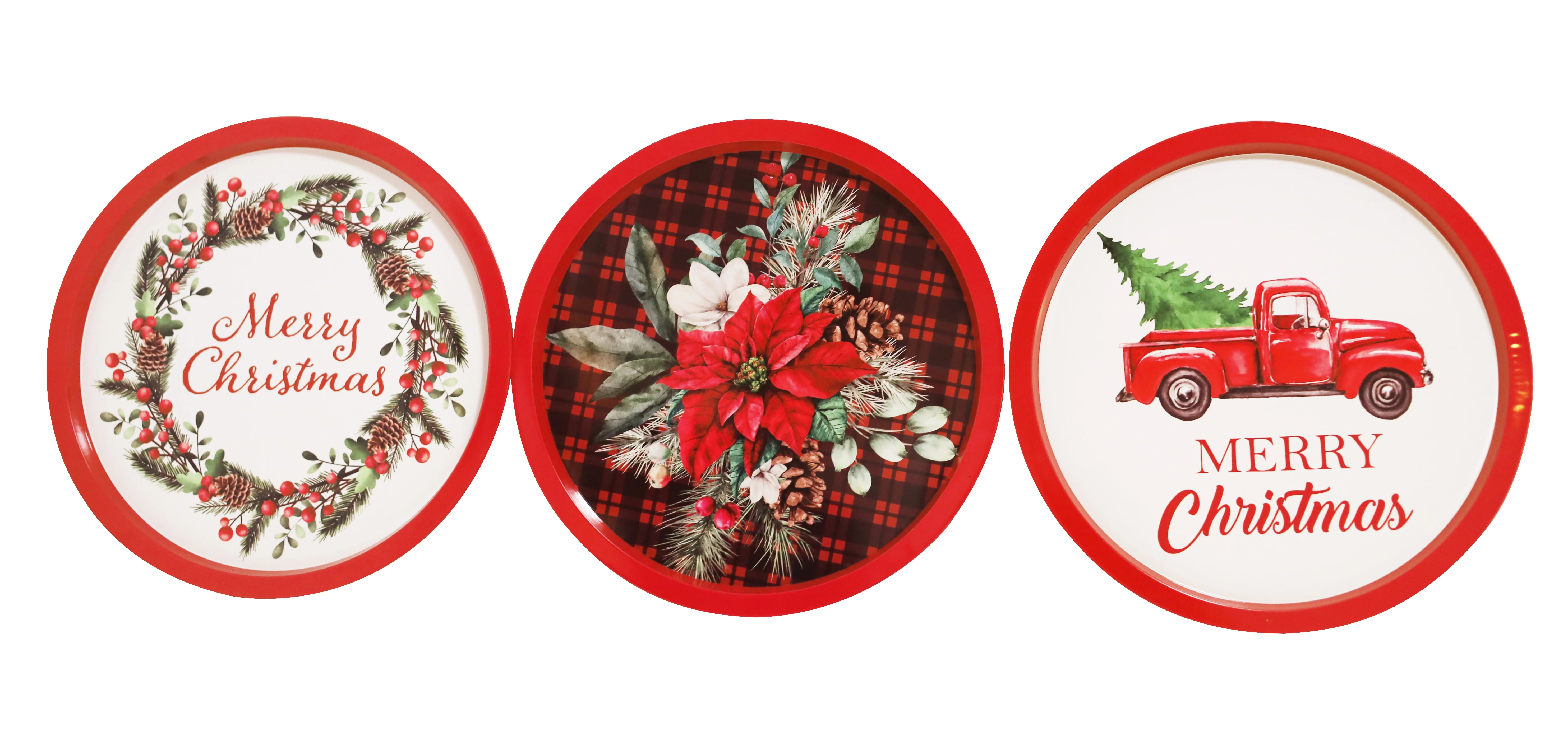 DaHo Christmas Holiday 3pc 12.44'' Tin Serving Tray, Cookie Plate, Christmas Platters, Assorted Styles