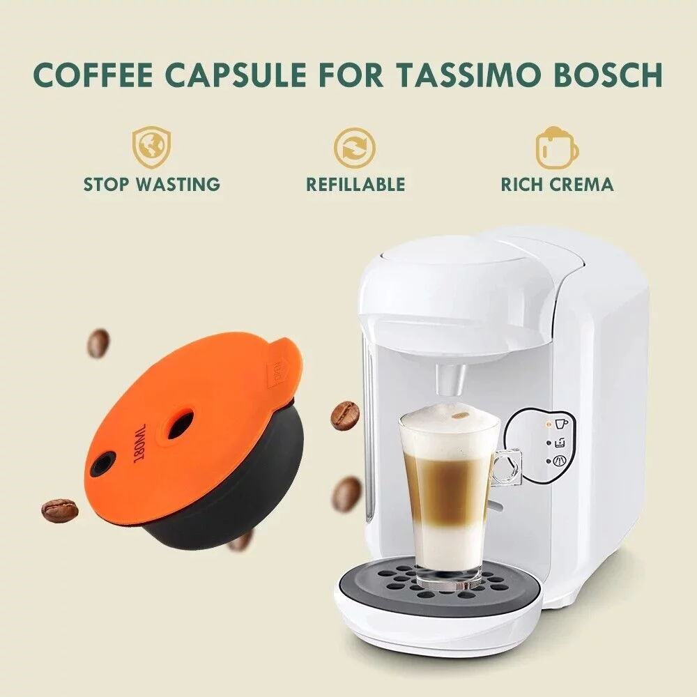 180ml Reusable Coffee Capsule Pod Expresso For Tassimo0 Bosch Vivy TAS1003GB US