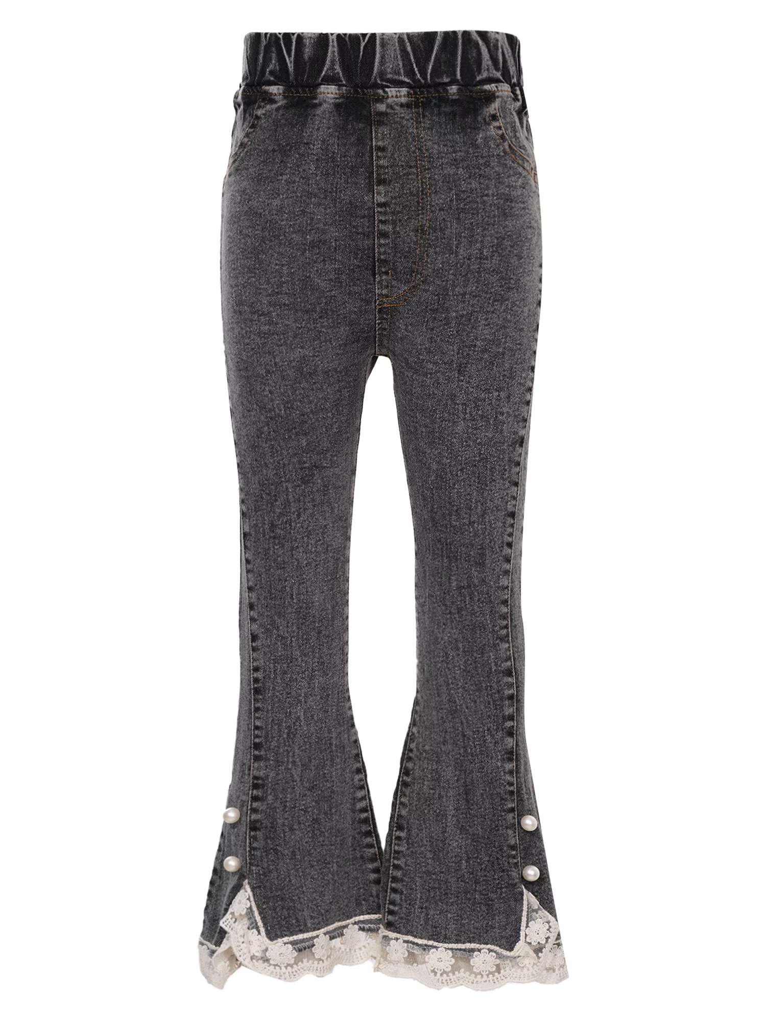 CHICTRY Kids Girls Ripped Flare Jeans Bell Bottoms Casual Denim Pants Streetwear,Sizes 6-14 Dark Gray-A 140