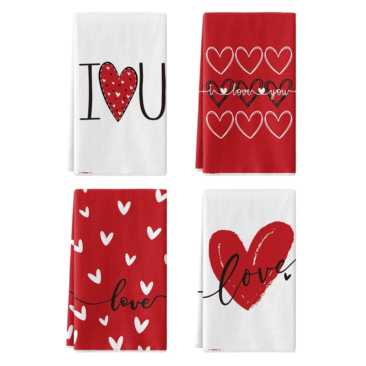 Artoid Mode Red Heart Love You Valentine Kitchen Dish Towels Set of 4, 18 x 26 Inch