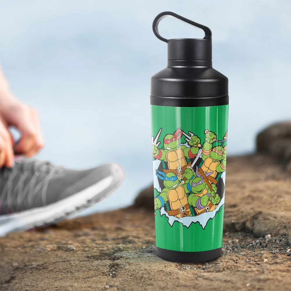 Teenage Mutant Ninja Turtles TMNT Official Turtles And Logo 18 oz Insulated Water Bottle, Leak Resistant, Vacuum Insulated Stainless Steel with 2-in-1 Loop Cap