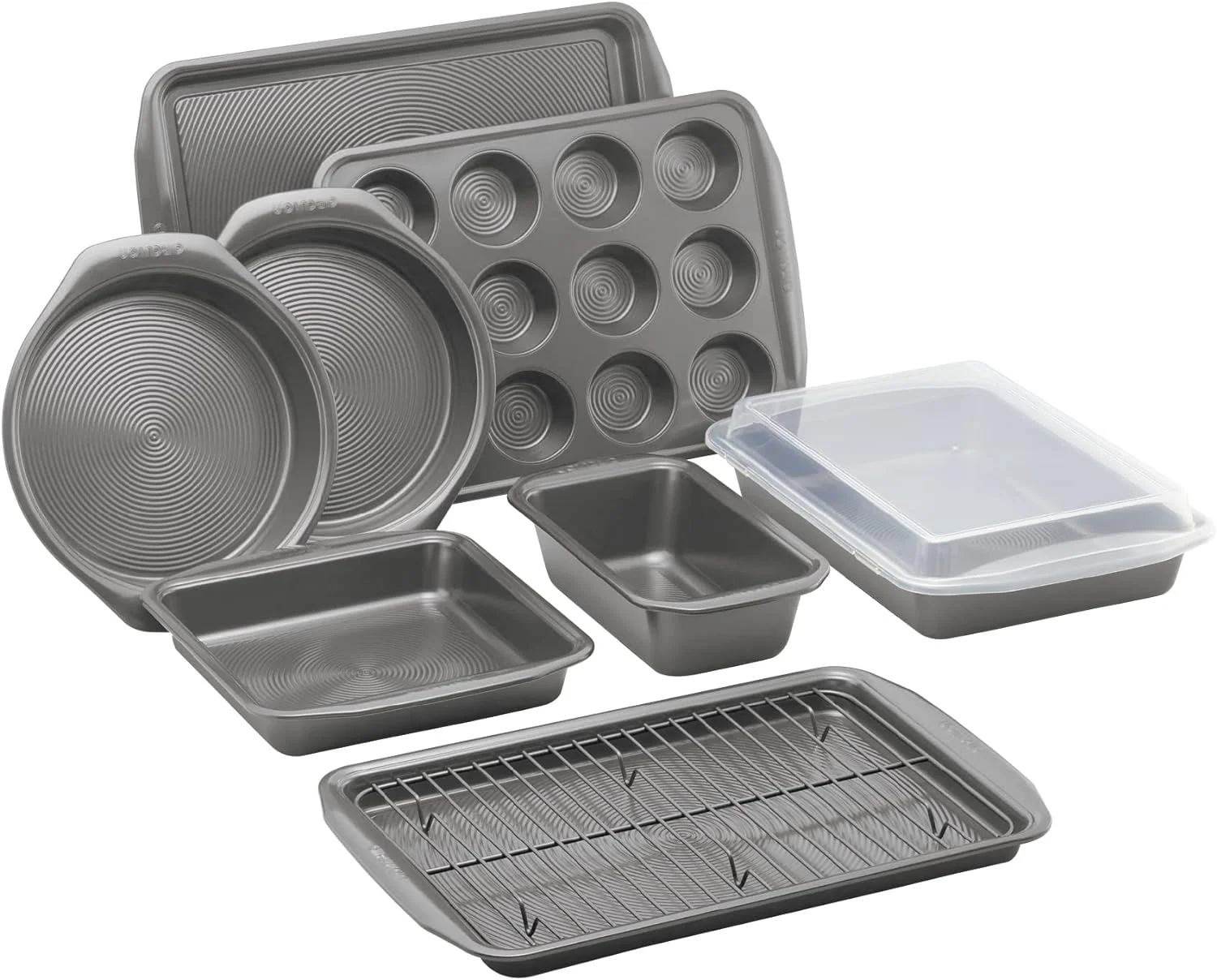 OUWI Momentum Non Stick Bakeware Set - 10 Piece Baking Set with Baking Trays, Cake Tins, Muffin Tray and Cooling Rack, Carbon Steel, Dishwasher Safe
