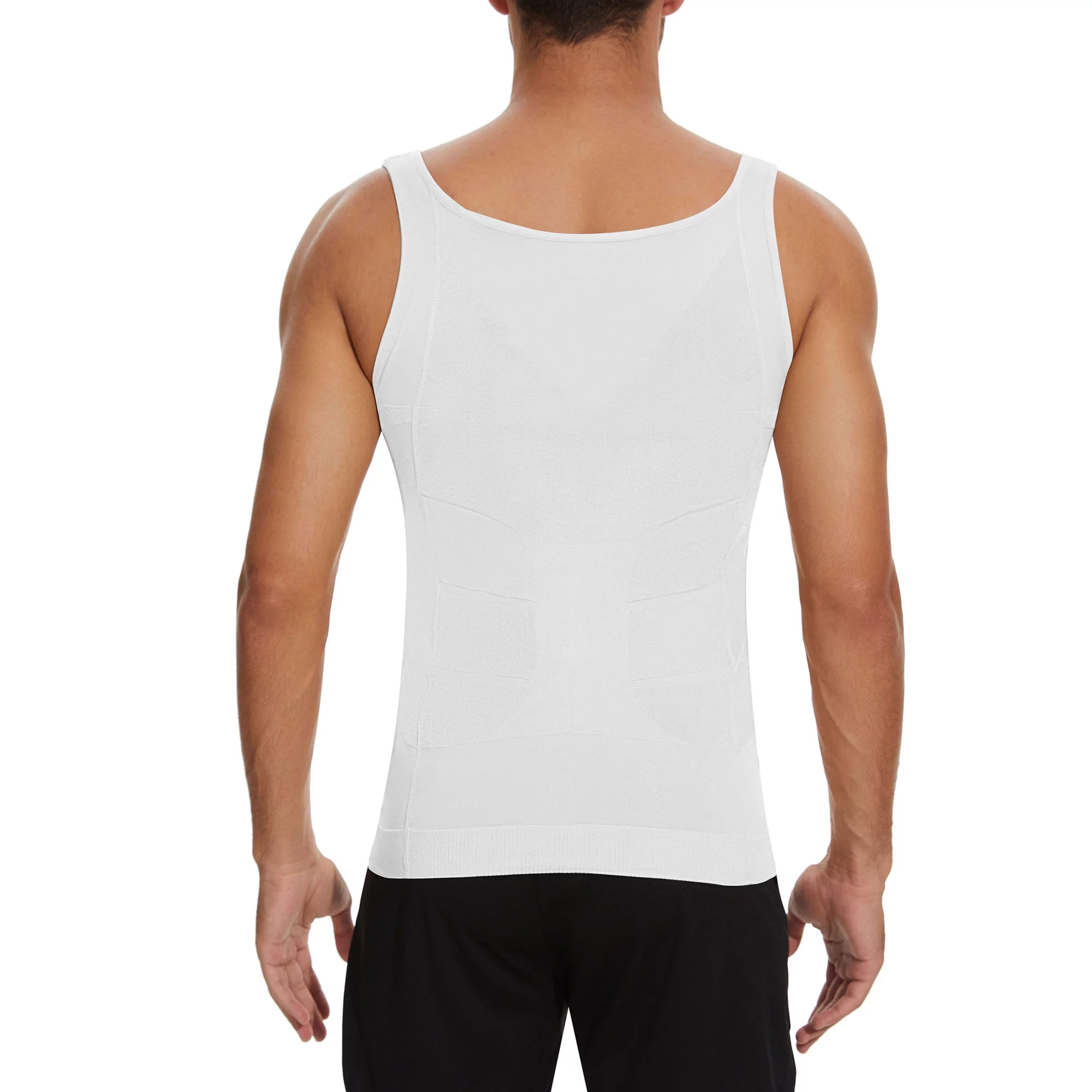QRIC 2 Pack Mens Compression Shirts Shapewear Slimming Body Shaper Tank Top Vest Belly Control Undershirt White 2XL