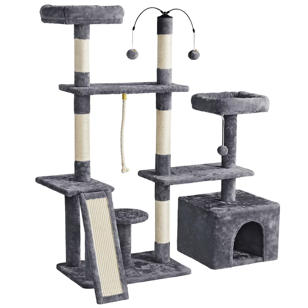 Yaheetech Multilevel Plush Cat Tree Cat Tower with Sisal Scratching Posts Perches Condos, Dark Gray