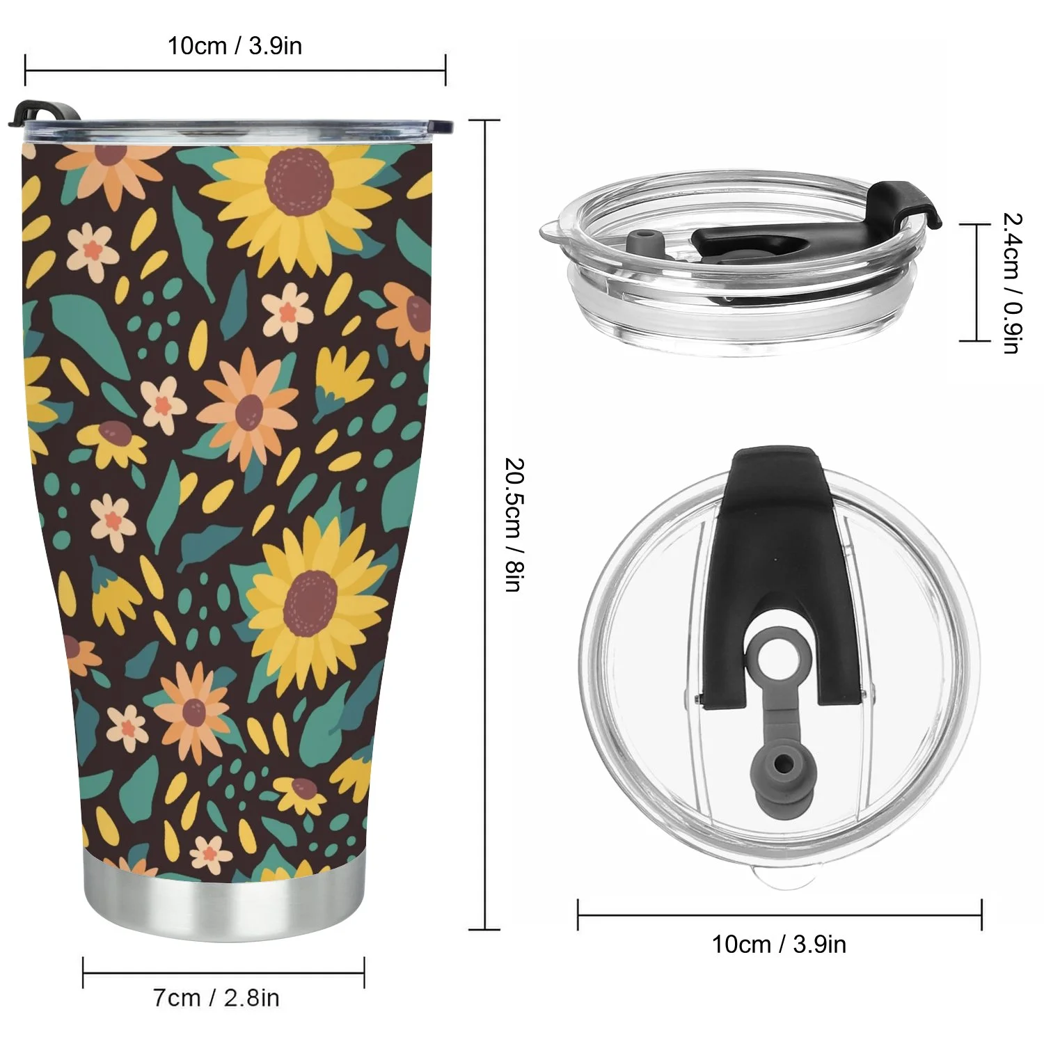 Hidove Stainless Steel Tumbler, Cute Vector Seamless Pattern with Sunflowers 30oz Leak Proof & Stainless Steel Bottle for Hot & Cold Drinks - Coffee Travel Mug, Water Metal Canteen, Thermal Cup