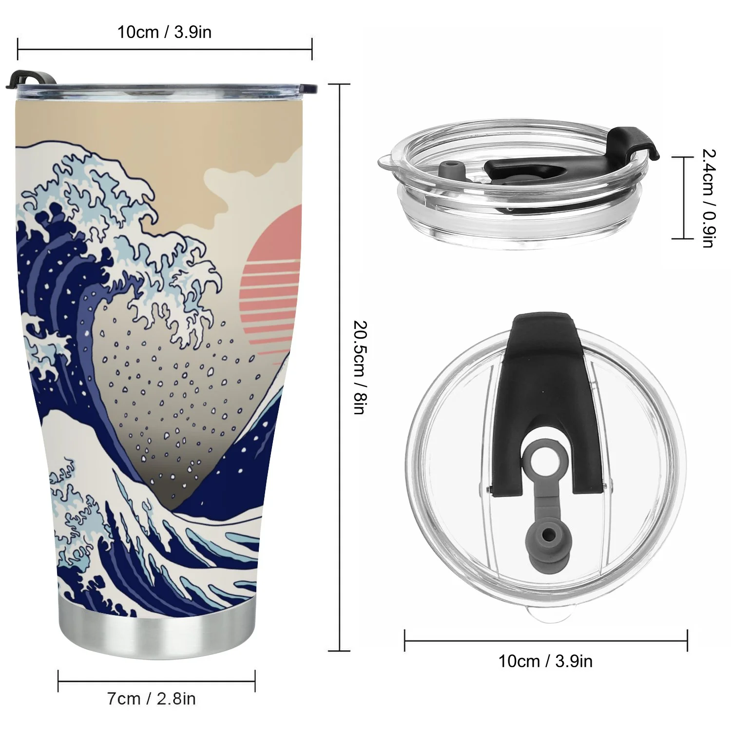 Hidove Stainless Steel Tumbler, Wave Ocean 30oz Leak Proof & Stainless Steel Bottle for Hot & Cold Drinks - Coffee Travel Mug, Water Metal Canteen, Thermal Cup