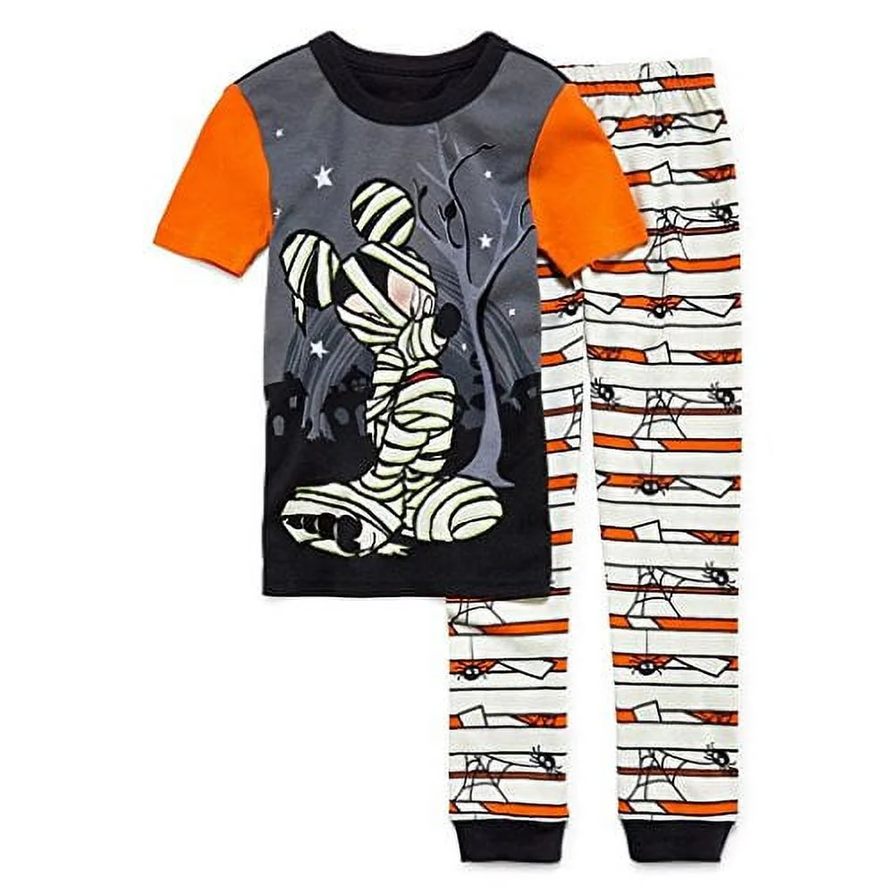 Disney Mickey Mouse Glow-in-The-Dark Halloween Pajama Set, Size 3