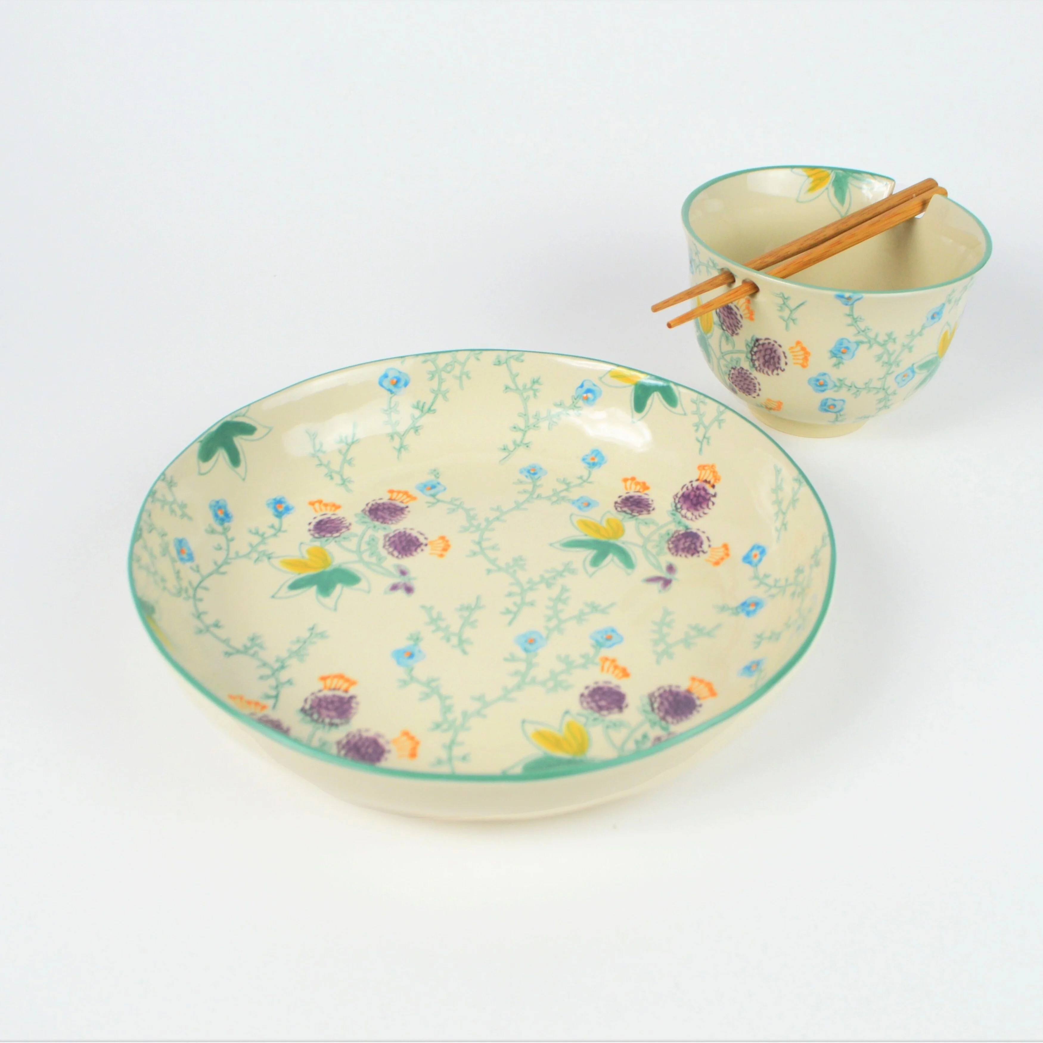Euro Ceramica, inc. Euro Ceramica Ella 3-Piece Dinner and Ramen Bowl Set (Service for 1) Aqua
