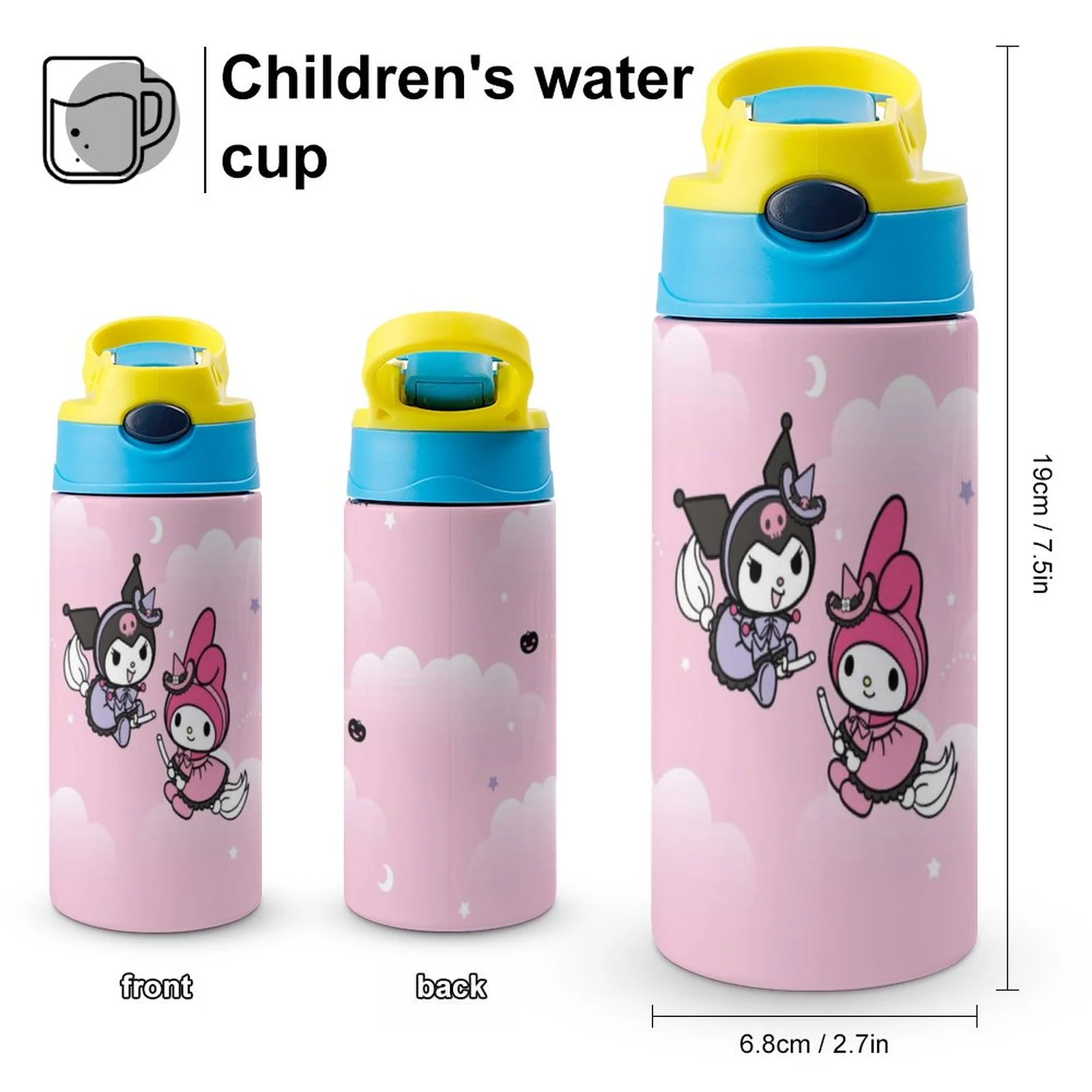 Playing My Melody Children's Water Bottle Vacuum Insulated Stainless Steel Cup With Straw Toddler Thermoses