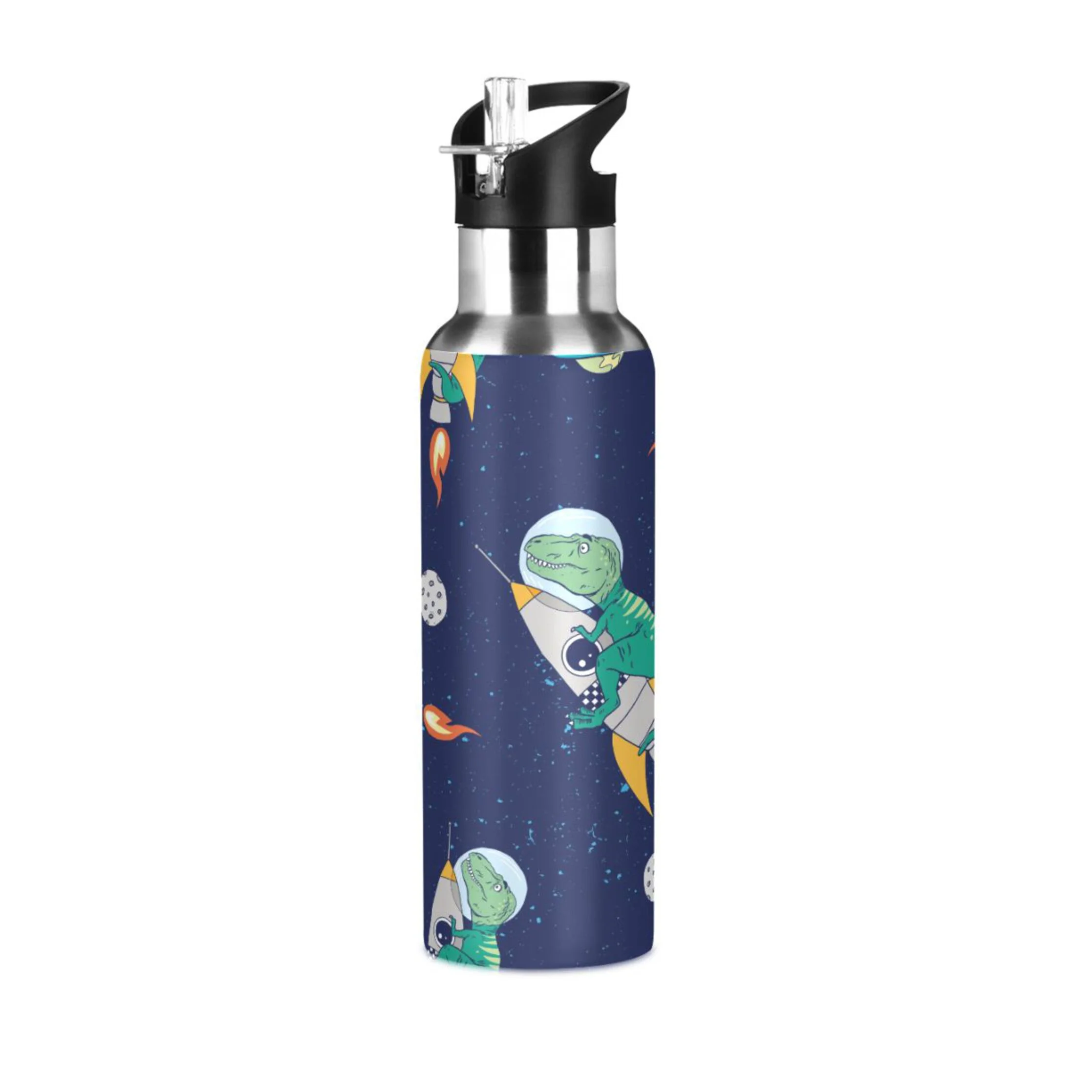 Water Bottle with Straw Lid Leak Surfer Dinosaur with Island Stainless Steel Insulated Thermos Vacuum Flask for Cold Hot Drinking for Sports Camping Gym Yoga