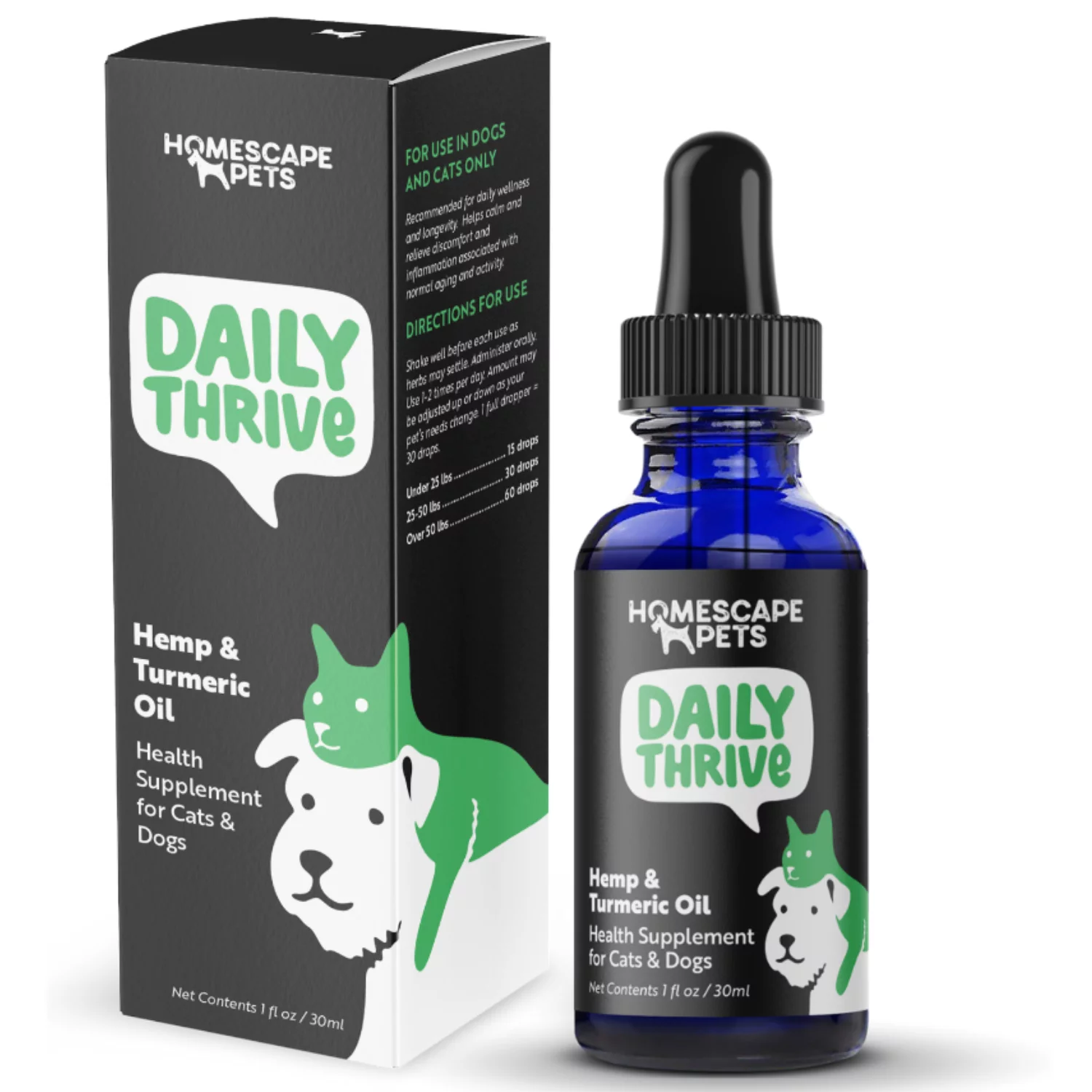 DAILY THRIVE by Homescape Pets — Natural Anti-Inflammatory Oil for Cats & Dogs - Enhances Energy, Reduces Aches, Immune Support