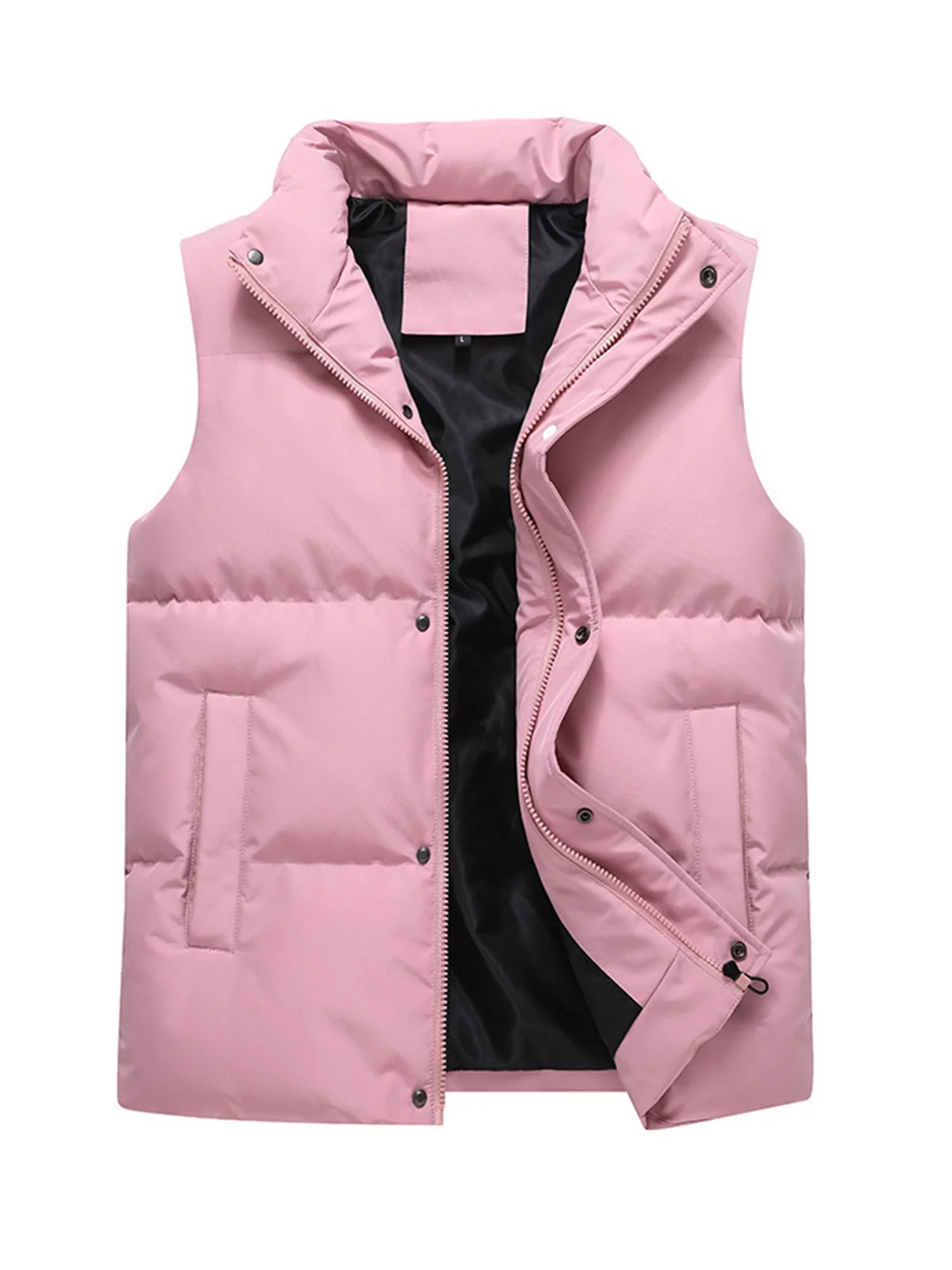 Niuer Women Lightweight Stand Collar Coat Ladies Loose Jacket Vest Solid Color Winter Warm Puffer Water-Resistant Waistcoat Pink 12
