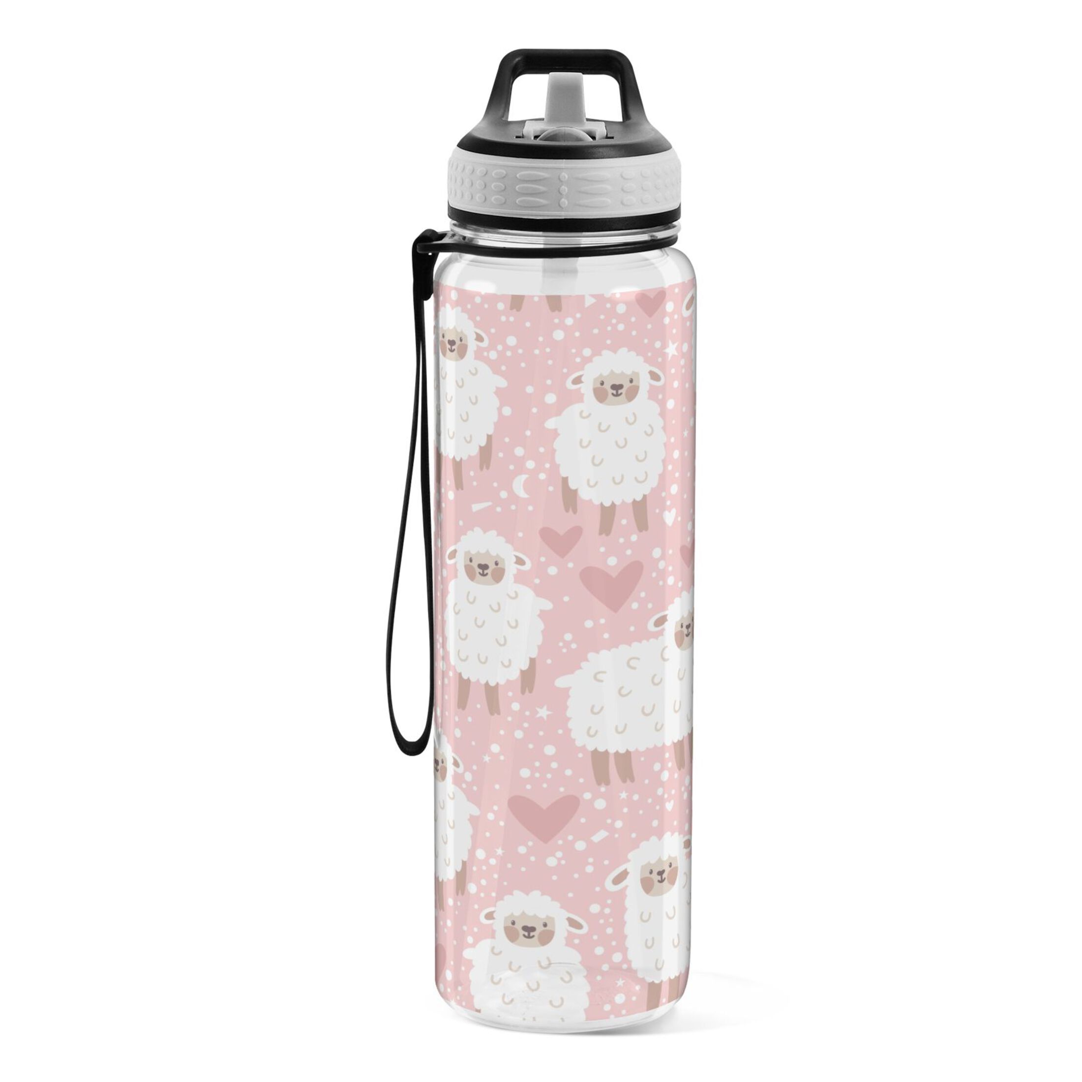 Cute Sheeps on Pink 32oz Water Bottles with Straw Tritan Leakproof Sports Bottle BPA Free Clear for Fitness Gym Swimming Cycling