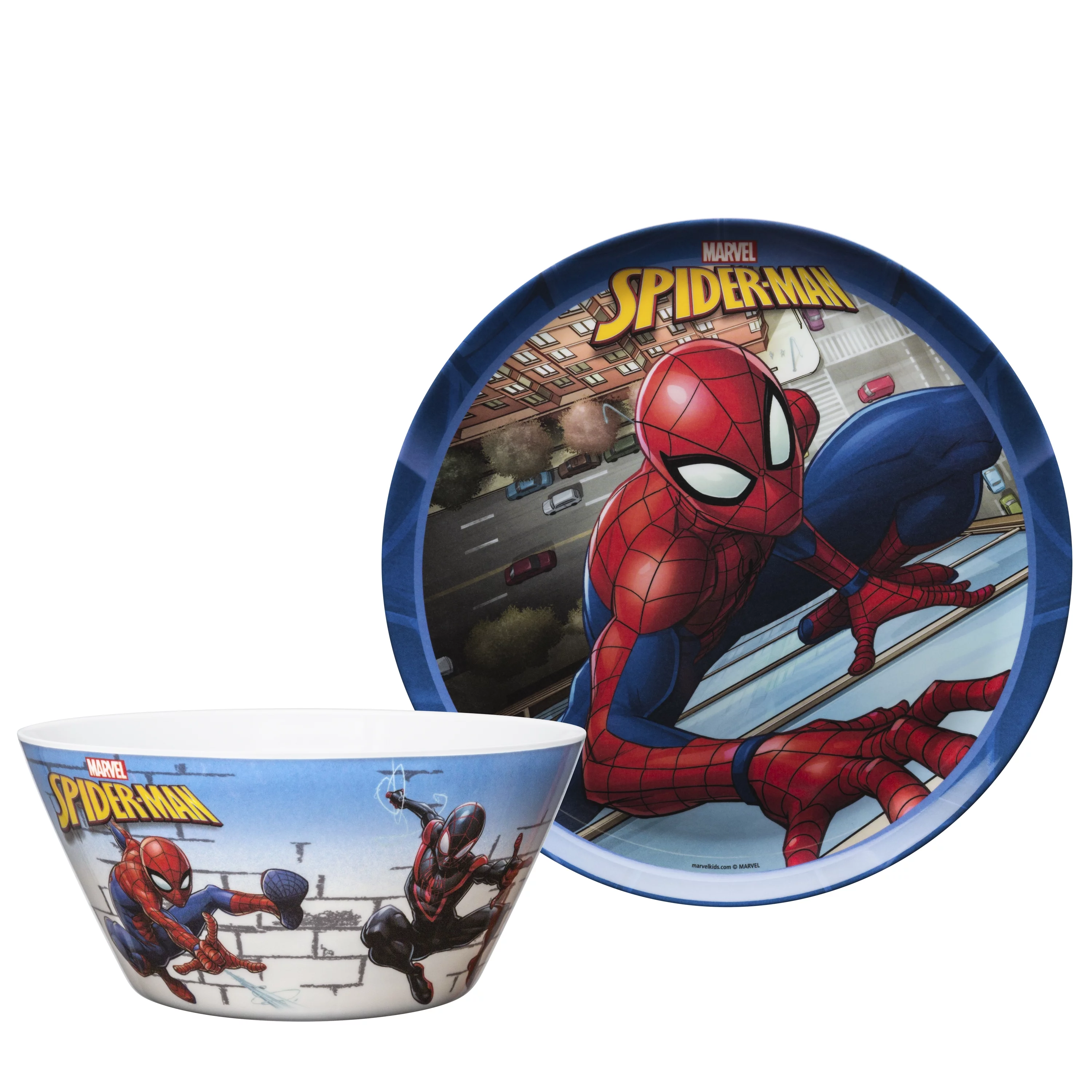 Zak Designs 2 pcs Marvel Kids Dinnerware Set Melamine Plate Bowl BPA Free Perfect for Kids Spider Man