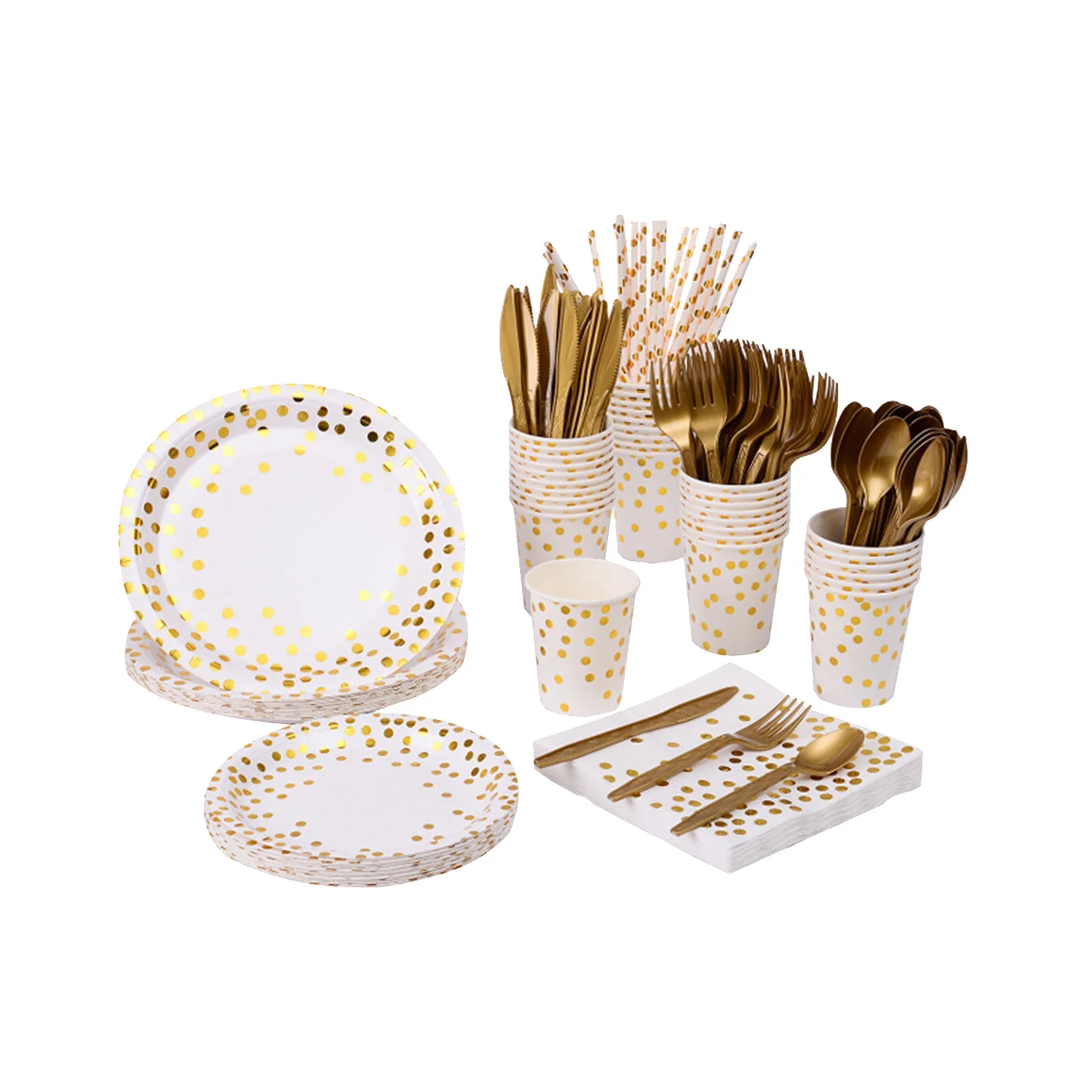 Disposable Tableware Set for 25 Guests Disposable Paper Birthday Dinnerware Plates Forks Knives Spoons Cups Napkins Straws