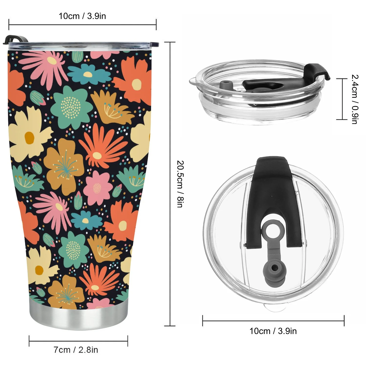 Hidove Stainless Steel Tumbler, Flower Blossom Big Seamless Pattern 30oz Leak Proof & Stainless Steel Bottle for Hot & Cold Drinks - Coffee Travel Mug, Water Metal Canteen, Thermal Cup