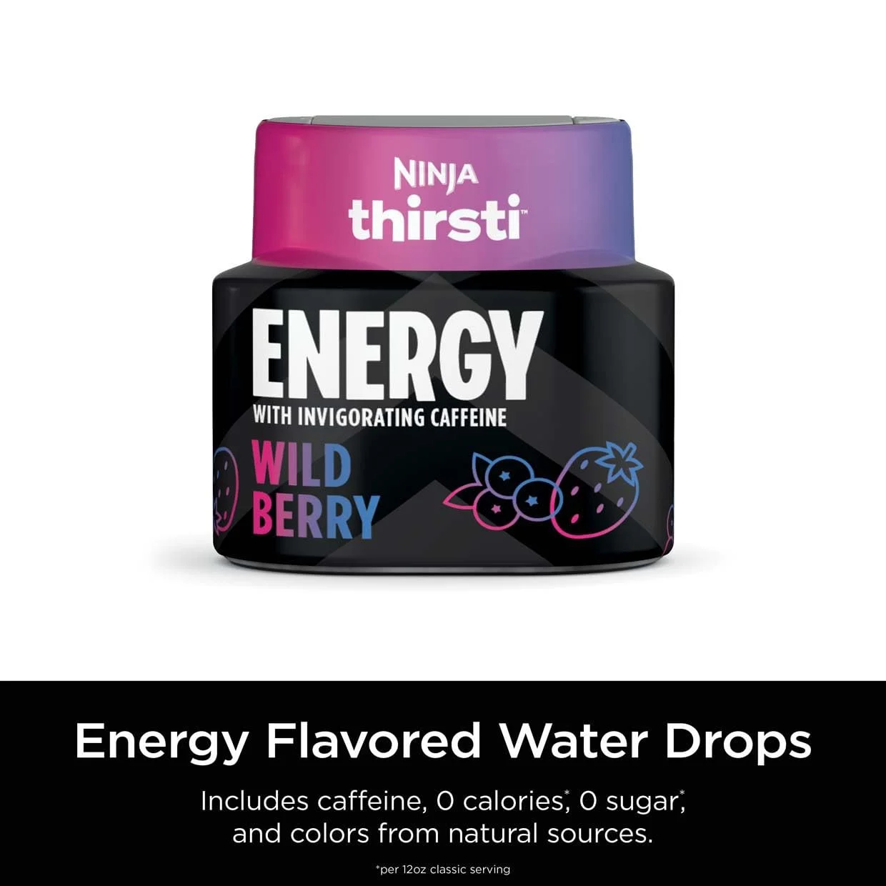 Ninja Thirsti Flavored Water Drops, ENERGY With Invigorating Caffeine, Wild Berry, Zero Calories, Zero Sugar, 2.07 Fl Oz, Makes 17, 12oz Drinks, 3 Pack, WCFWDBRAM
