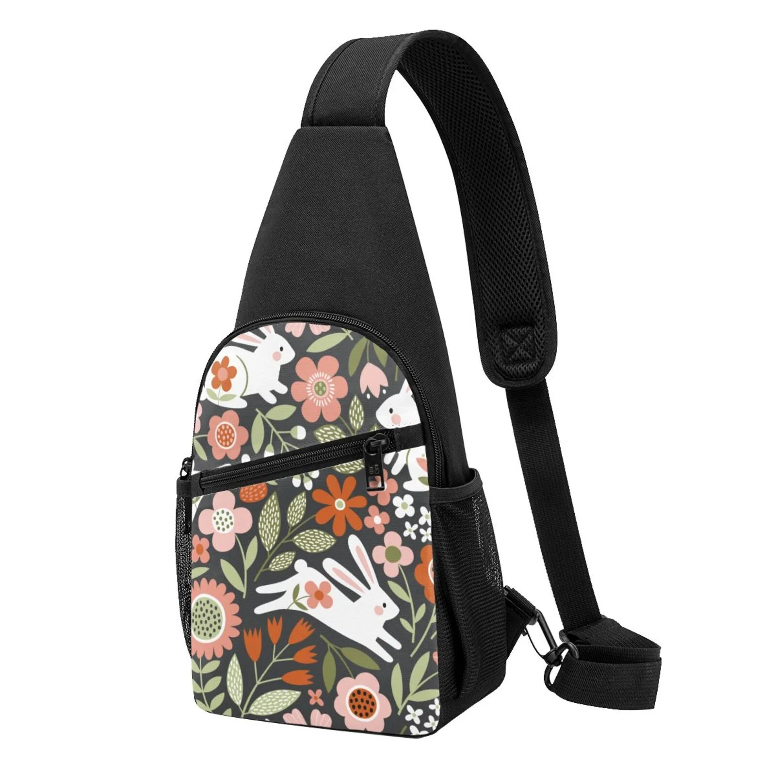 Balery Rabbits On Floral Chest Pack,Small Sling Bag For Women Men,Crossbody Bags For Travel Hiking Running Sports