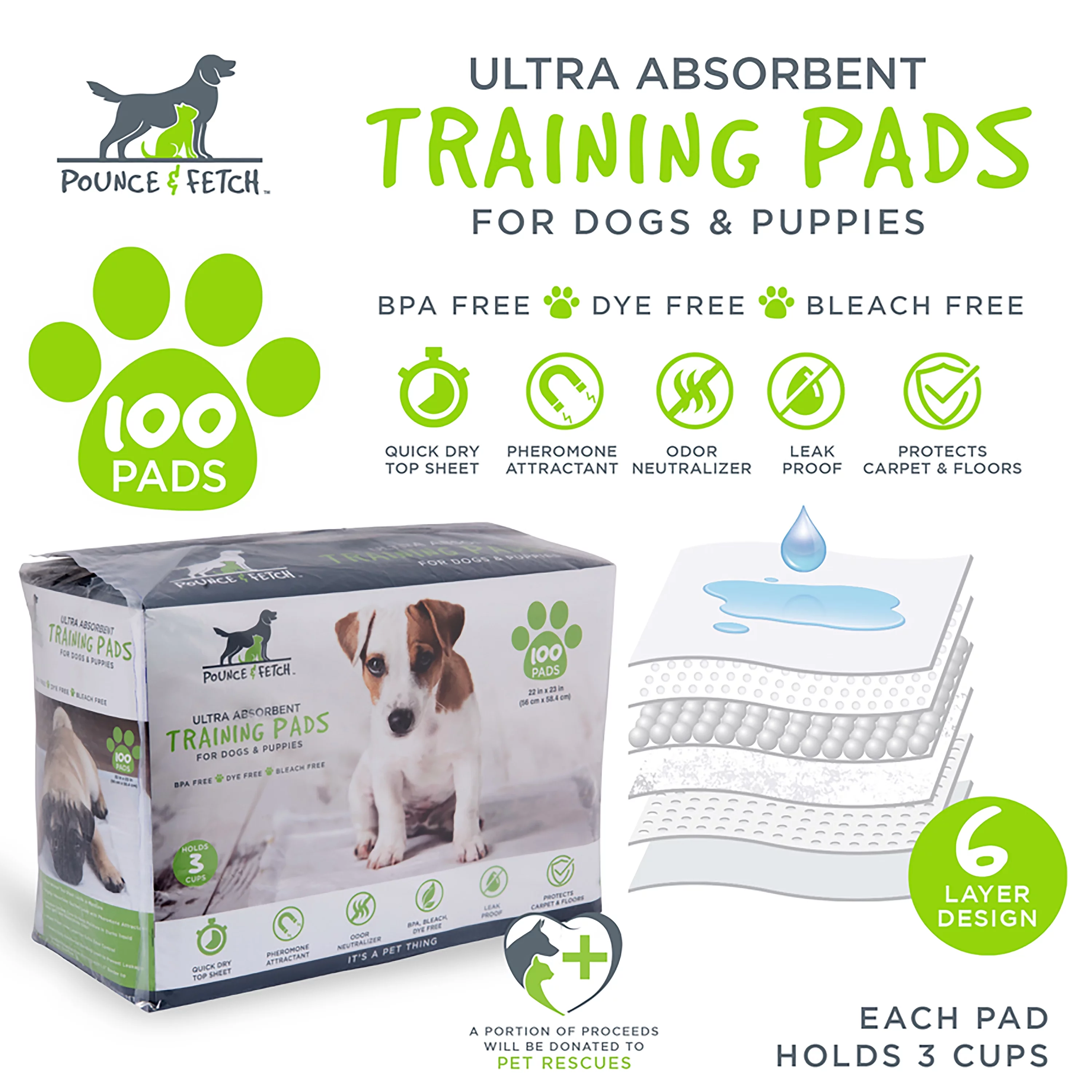 Pounce + Fetch 100 Pack Dog Training Pads