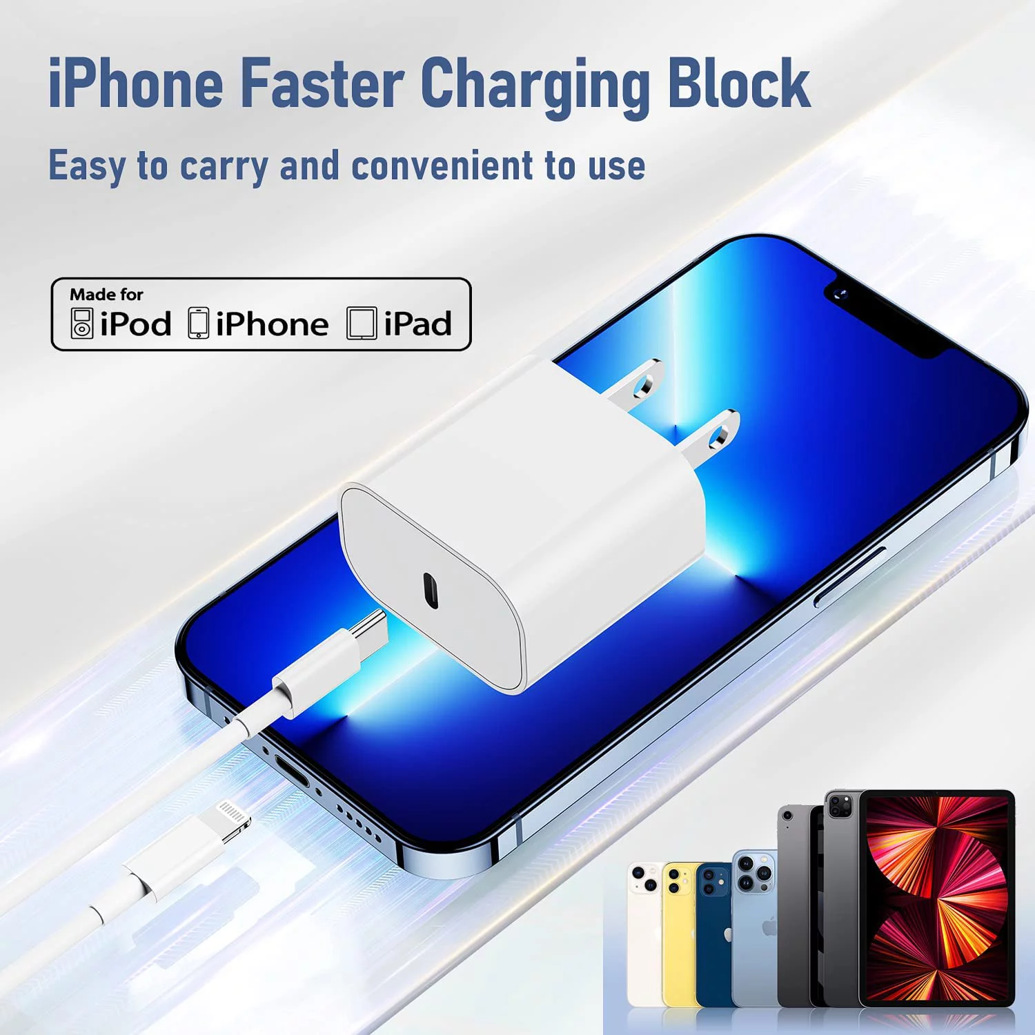 2 Pack iPhone Fast Charger Compatible with iPhone 14 13 12 11 Mini Pro Max iPad, 20W Apple Fast Charger, 3FT Super Charger Block with USB C to Lightning Cable