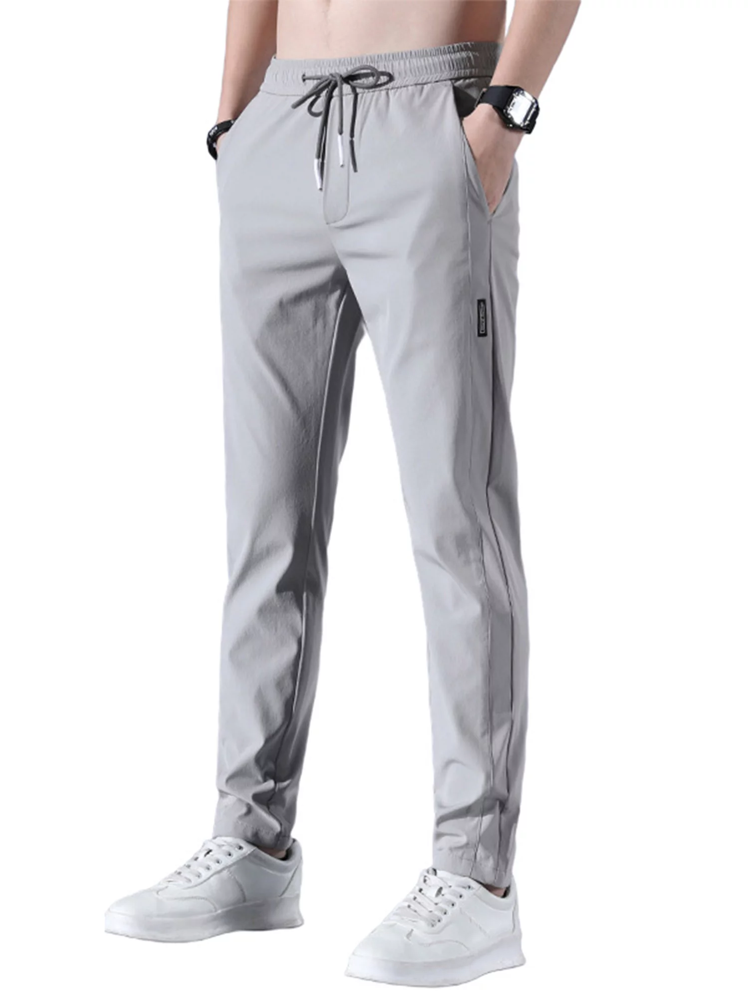 Colisha Summer Casual Elastic Waist Pants Mens Quick Dry Lightweight Outdoor Running Climbing Drawstring Trousers Solid Color Stretchy Pants With Pockets