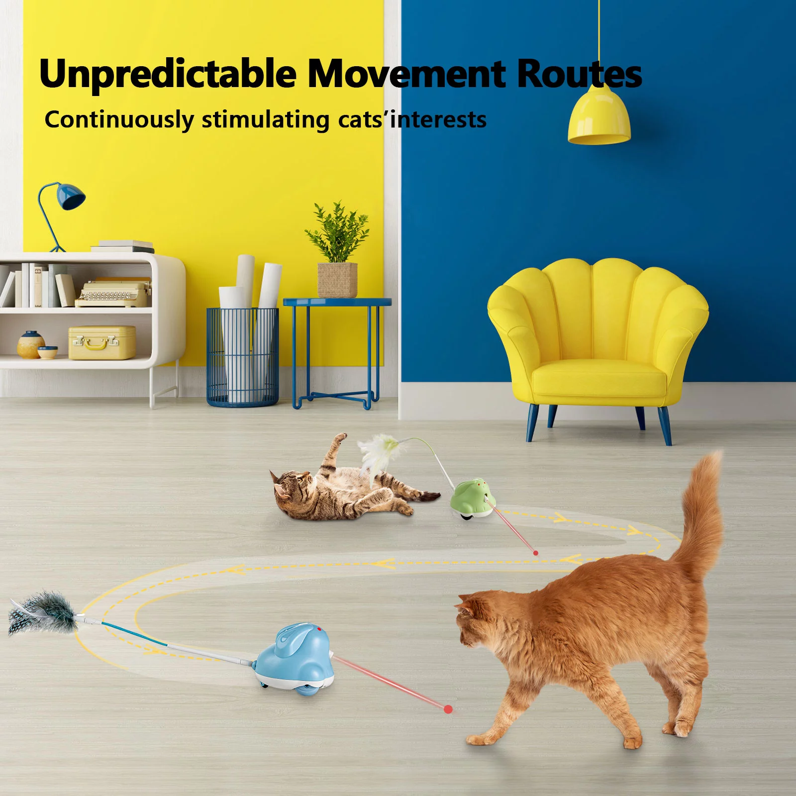 Automatic Cat Toys for Indoor Cats Replace Feather,Rechargeable Kitten Toys for Carpet,Robotic Cat Feather Toys with Laser,Motorized Pet Electric Toys, Remote Cat Toy Exercise(Blue)