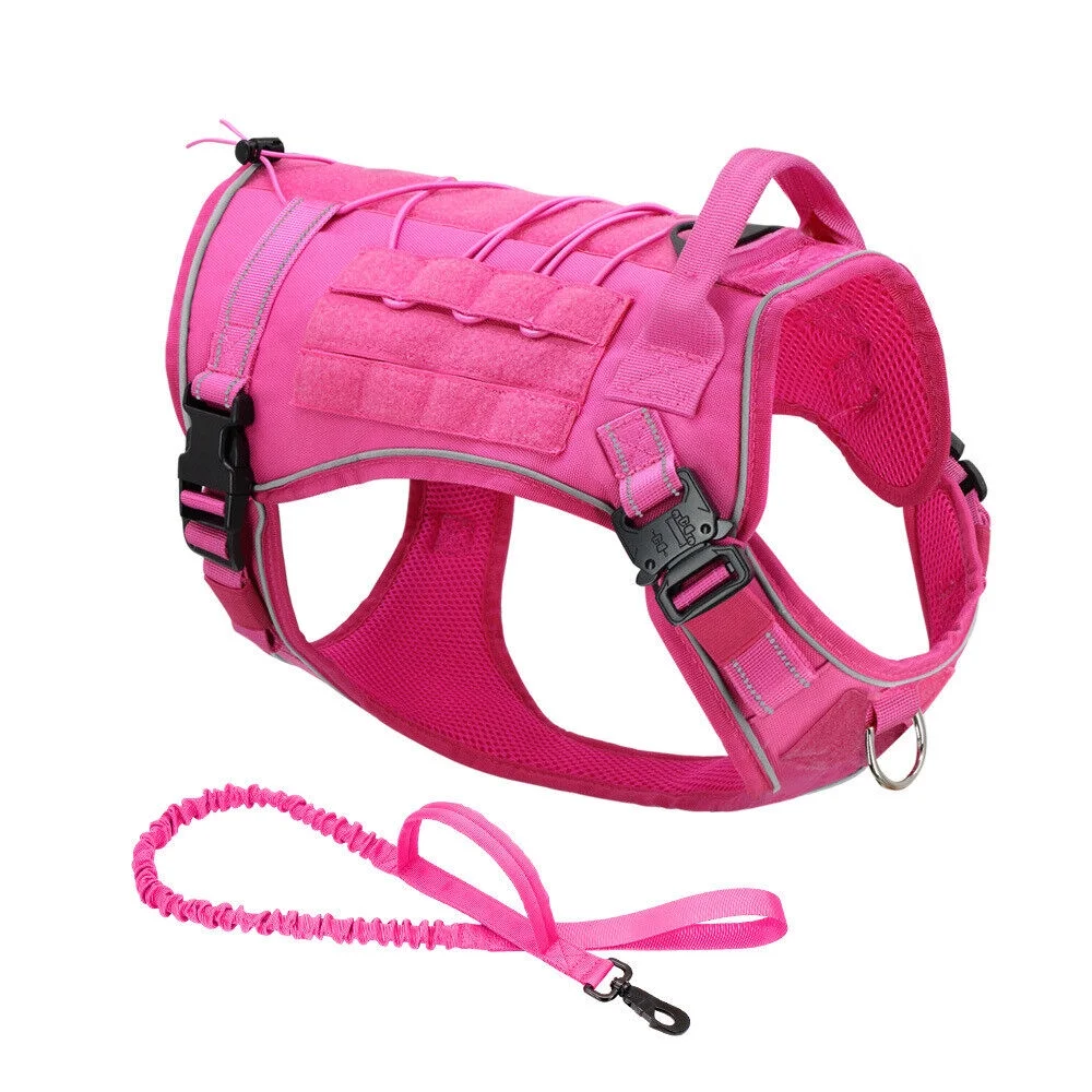 Military-Style Tactical Dog Harness Leash No-Pull Design Reflective Elements