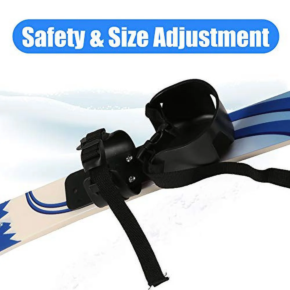 LONABR Lightweight Snow Ski and Pole Set with bindings Sturdy 26Inch Snow Skiing Equipment for Kid's Beginner (Blue)