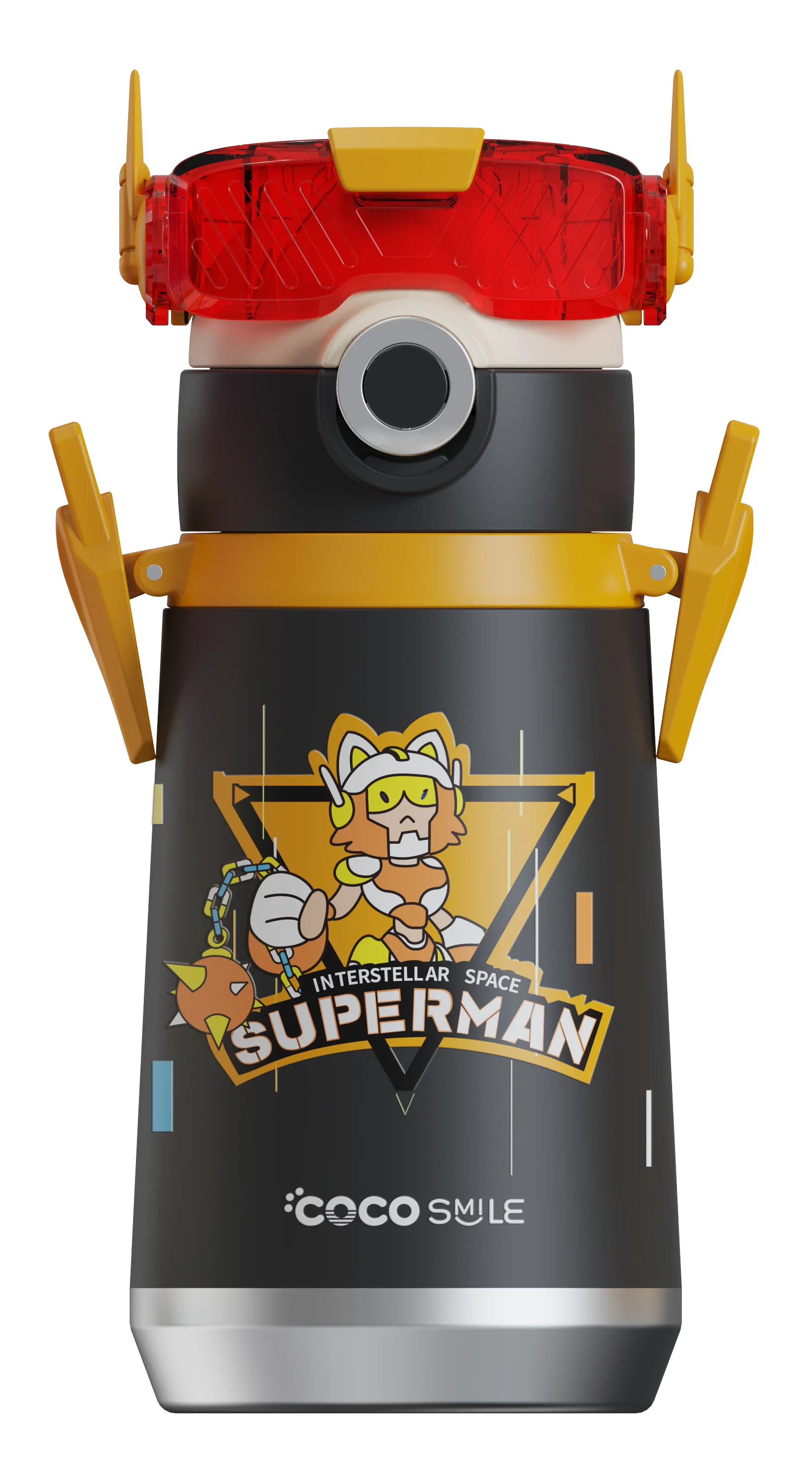 Robot Straw Thermos Cup (Superman, Black)