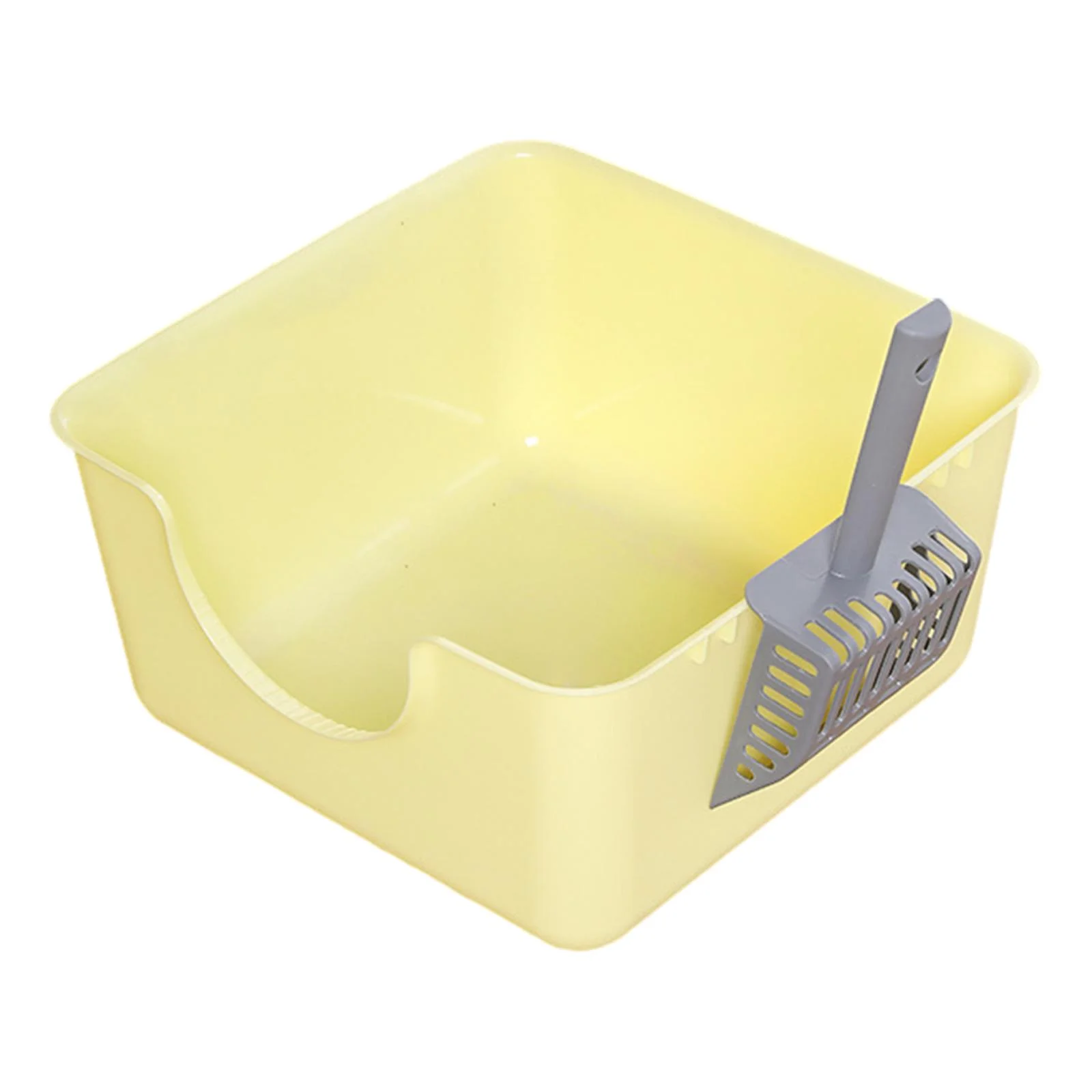DOLITY Open Litter Box Kitty Litter Pan Durable Easy to Cleaning U Shape Lowered Front yellow