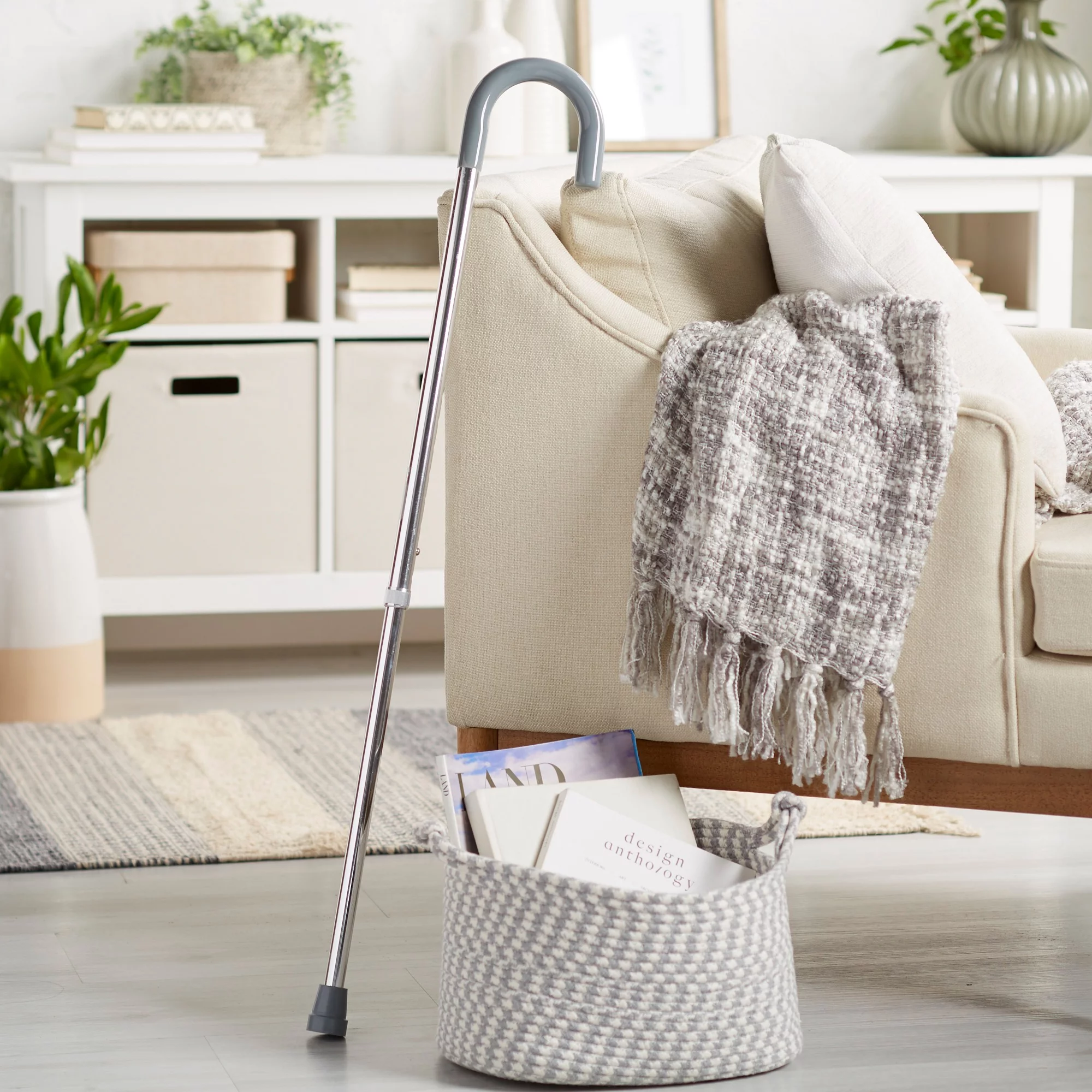 McKesson Chrome Aluminum Round Handle Cane, Adjustable Walking Aid, 29.75 to 38.75