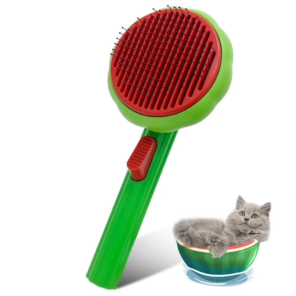 Pet Fruit Brush, Cute Watermelon Color Pet Self Cleaning Slicker Brush,Dog and Cat Brush for Shedding and Grooming,Pet Hair Brush for Long/Short Haired for Removes Undercoat,Dander,Tangled Hair