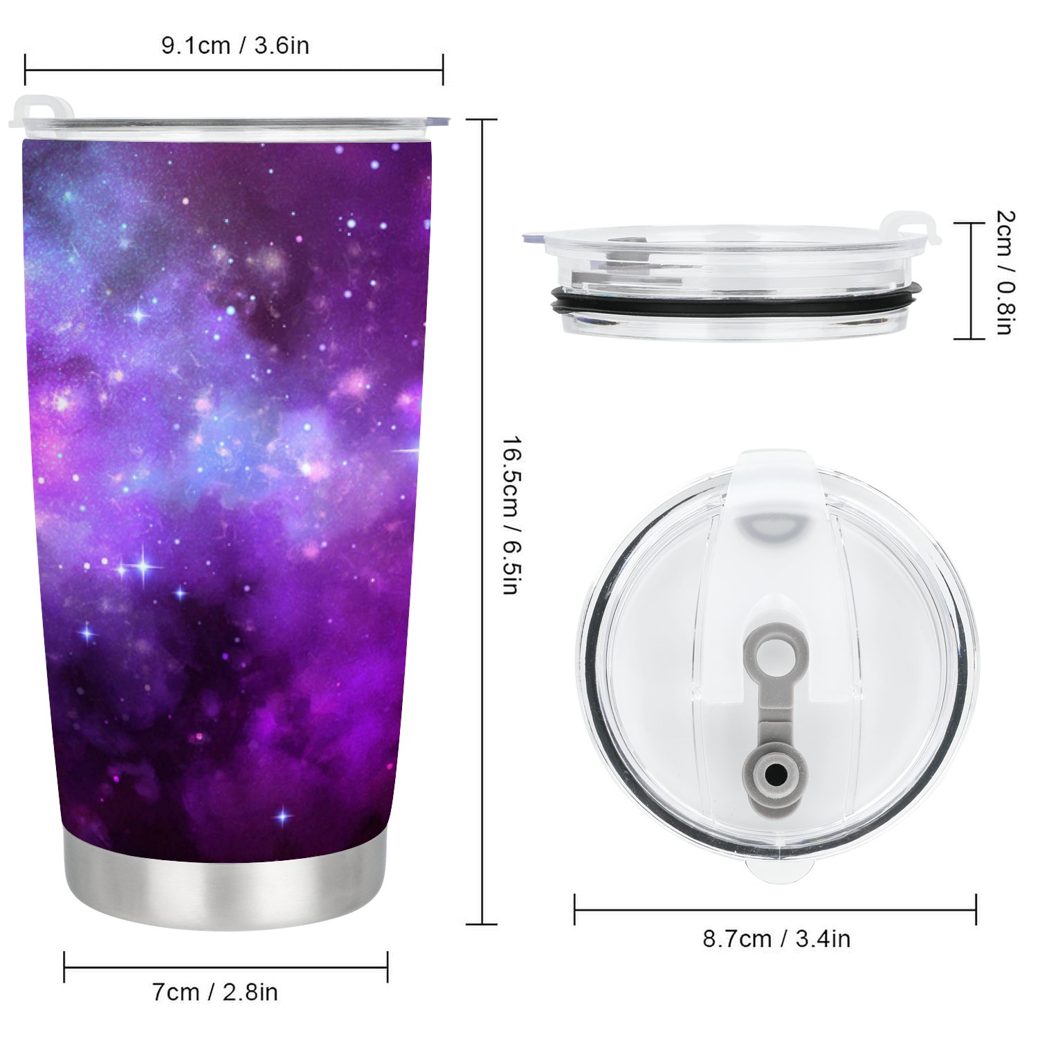 GZHJMY Car Cup Travel Mug, Cosmic Artistic Colorful Galaxy Background with Stars 304 Stainless Steel Coffee Cup, Insulated Heated Thermos Mug with Lid, 6.5×3.6×2.8 Inch