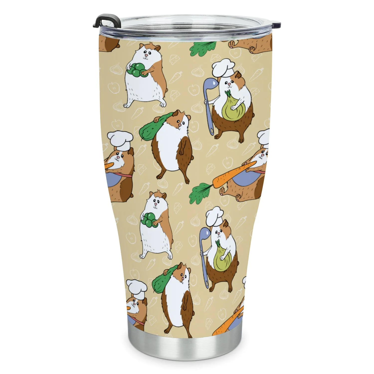 Hidove Stainless Steel Tumbler, Seamless Pattern with Guinea Pigs and Food 30oz Leak Proof & Stainless Steel Bottle for Hot & Cold Drinks - Coffee Travel Mug, Water Metal Canteen, Thermal Cup