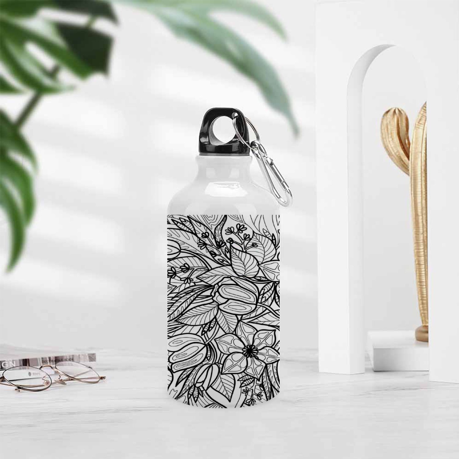 SKYSONIC 400ml Sport Aluminum Water Bottle,Flowers,Sport Multipack Leak Proof Easy Carry Travel Bottle with Twist Cap for Gym Hiking Camping Running Bike Outdoor