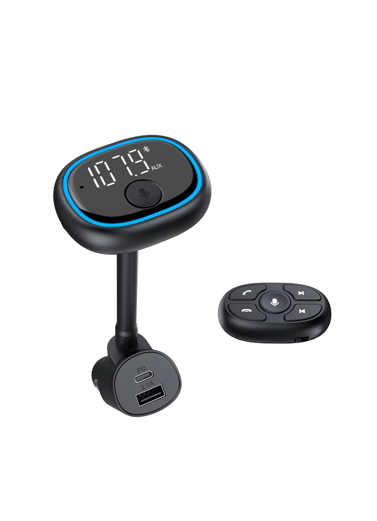 onn. Bluetooth Wireless FM Transmitter with Native Voice App Compatible with Smartphone,7*2.2*1.6'