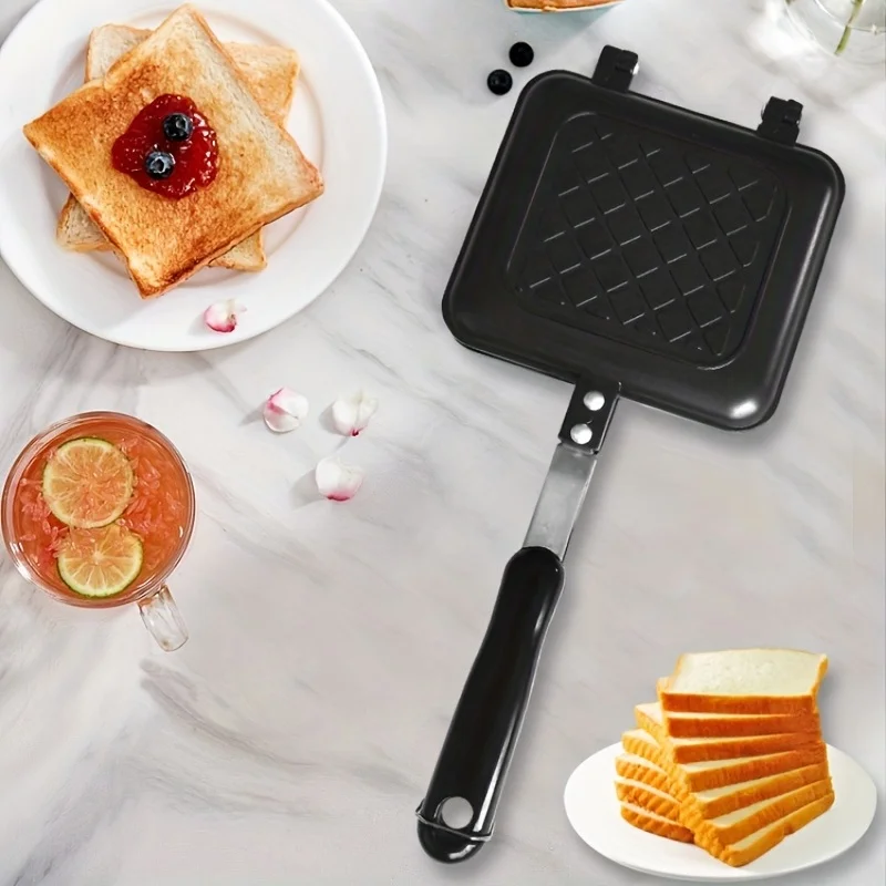 1pc, Sandwich Pan (5.9''x5.31''), Double Sided Non-Stick Sandwich Maker, Panini Pan, Steak Frying Pan, Waffle Pan, For Breakfast Making, Hamburger Making, Baking Tools, Kitchen Gadgets, Kitchen Access