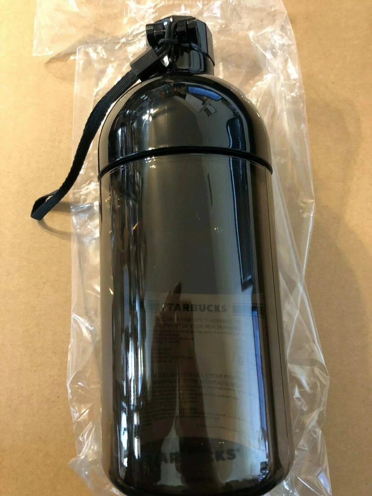 Starbucks Jumbo Black Water Bottle 31oz Locking Lid & Lanyard for carrying