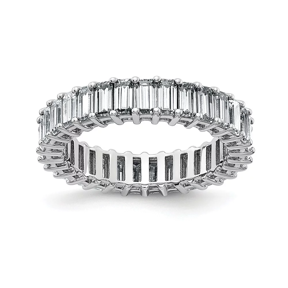 14K White Gold Ring Band Moissanite Octagon Emerald, Size 8